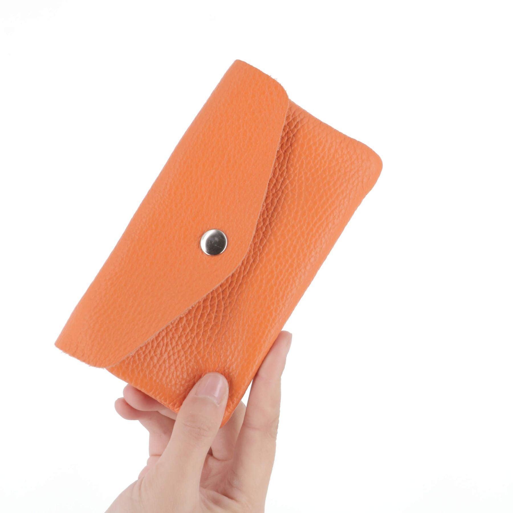 Made in Italy Porte-Monnaie Cartes Cuir Grainé Orange