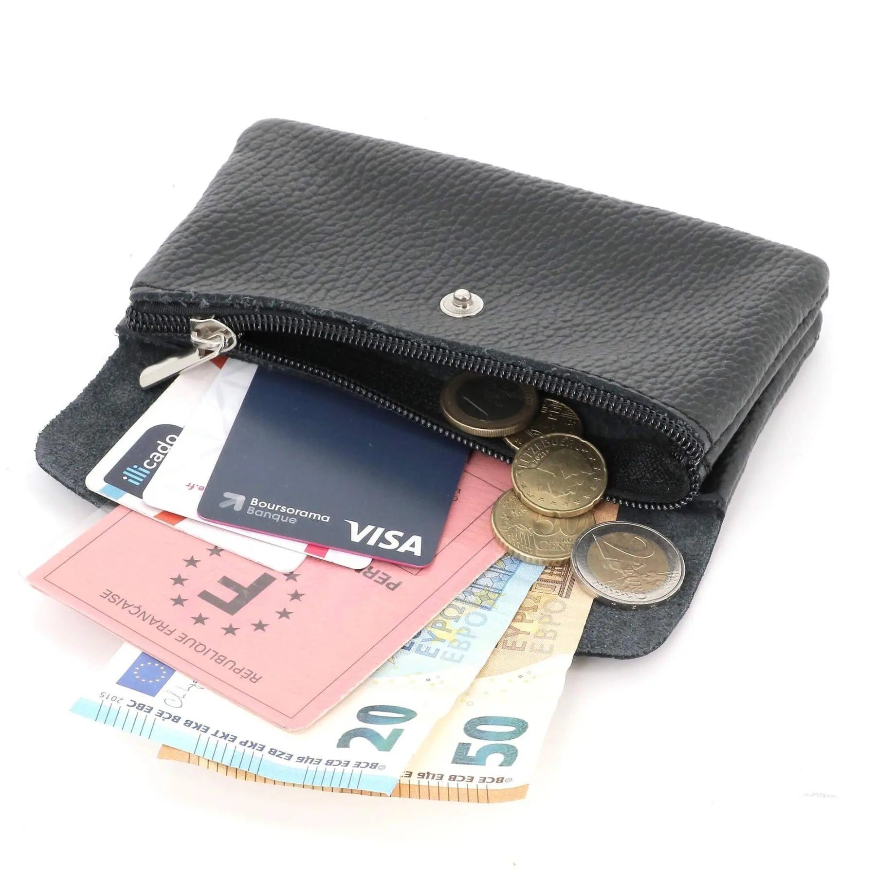 Made in Italy Porte-Monnaie Cartes Cuir Grainé Noir