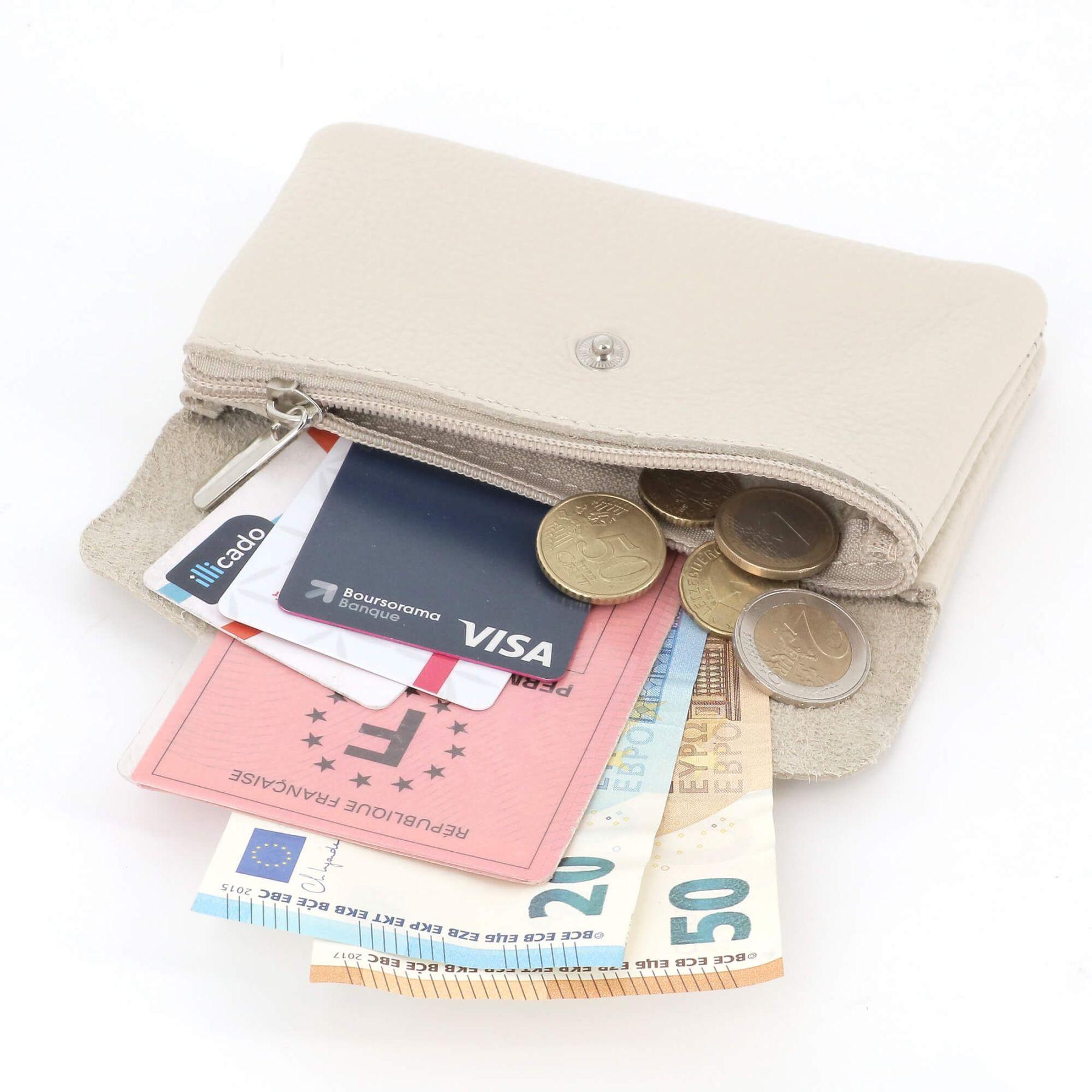 Made in Italy Porte-Monnaie Cartes Cuir Grainé Beige