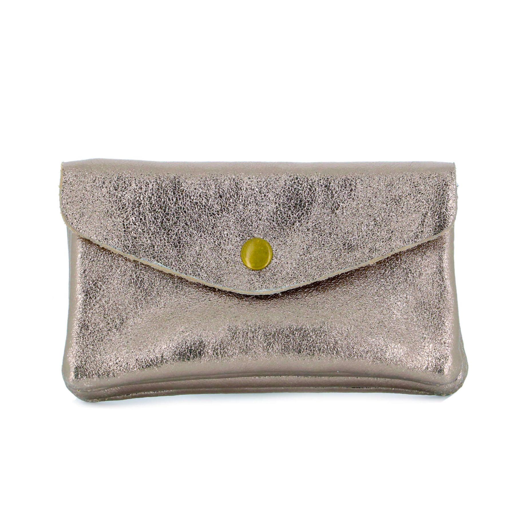 Made in Italy Porte-Monnaie Cartes Cuir Véritable Irisé Femme Format Mi-long Taupe