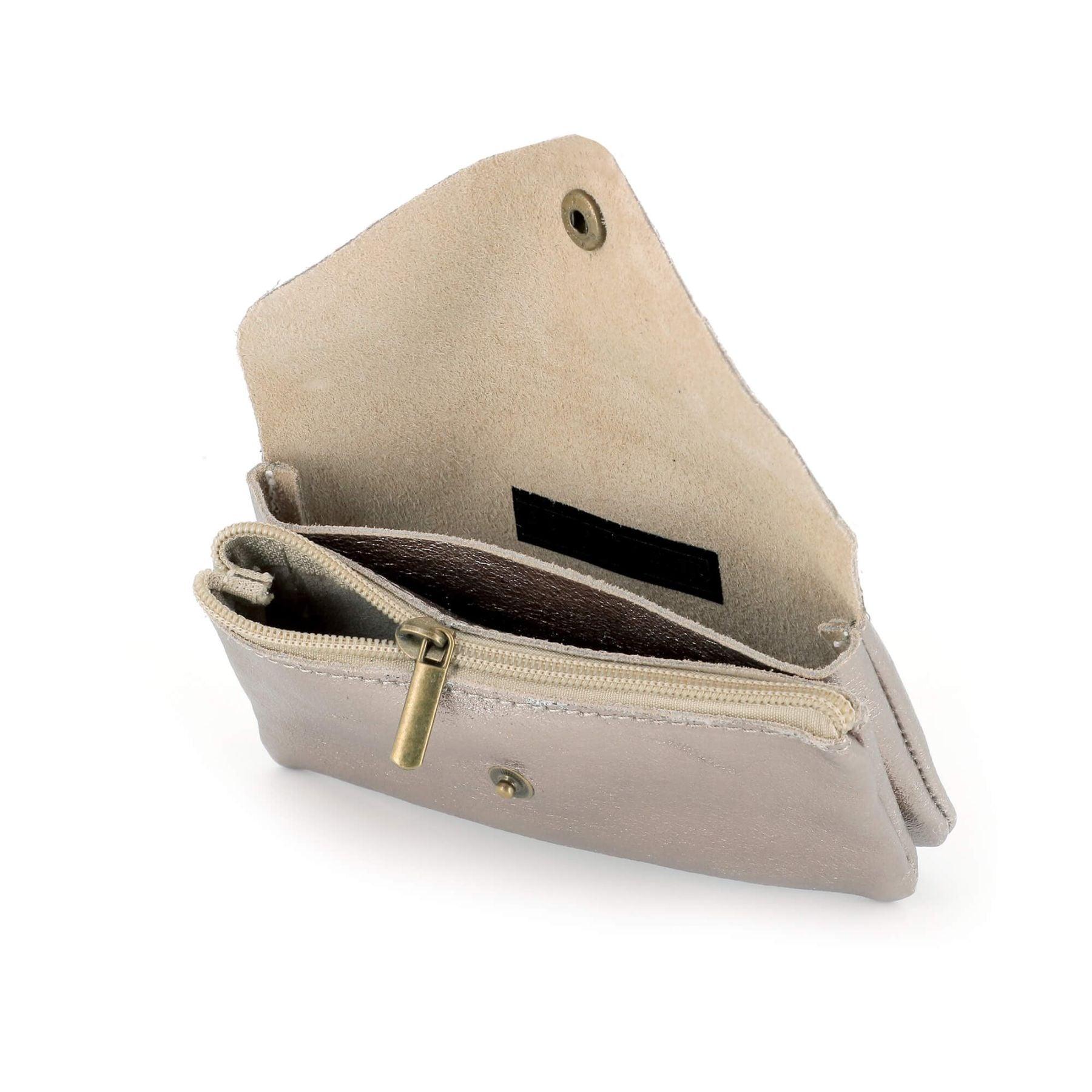 Made in Italy Porte-Monnaie Cartes Cuir Véritable Irisé Femme Format Mi-long Taupe