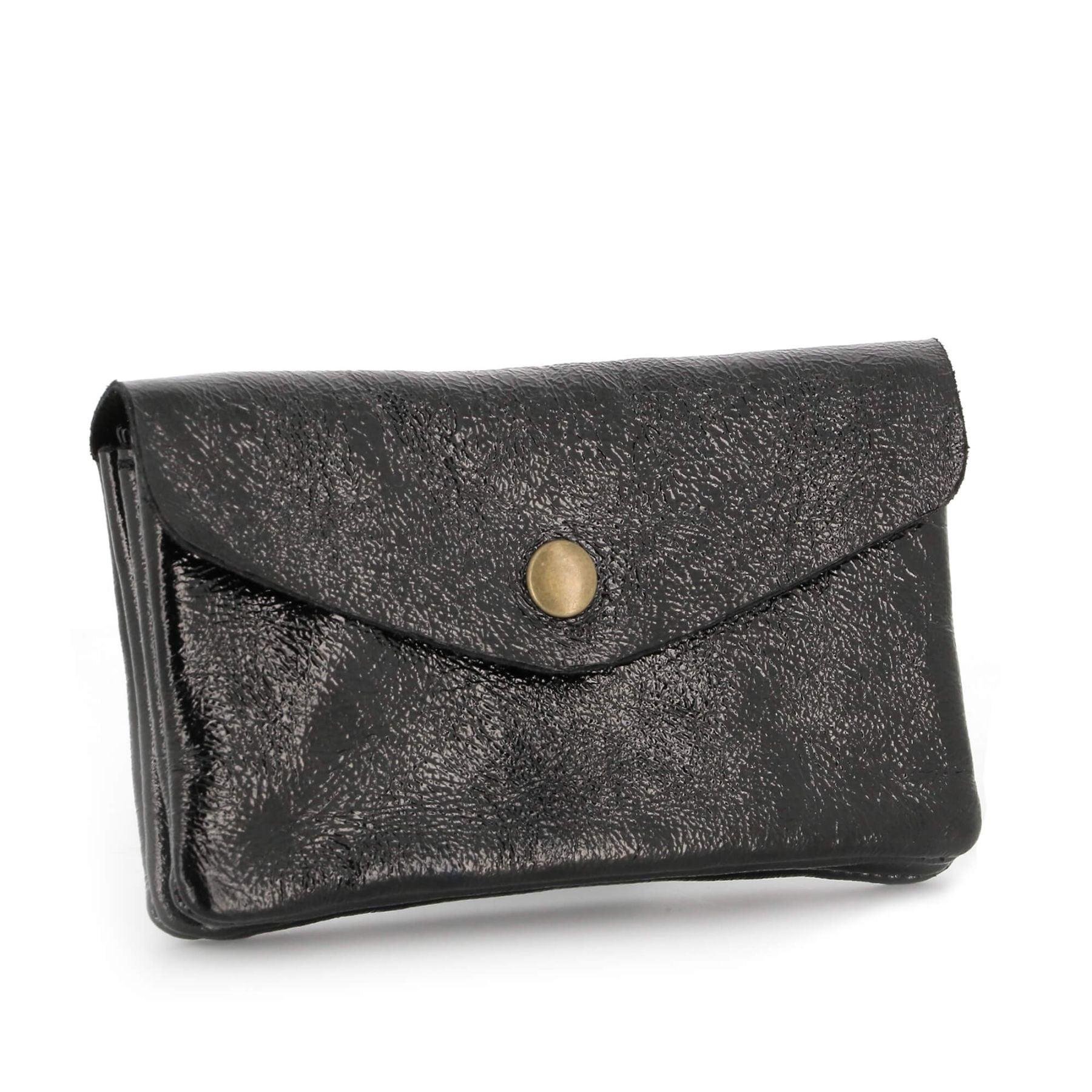 Made in Italy Porte-Monnaie Cartes Cuir Véritable Irisé Femme Format Mi-long Noir