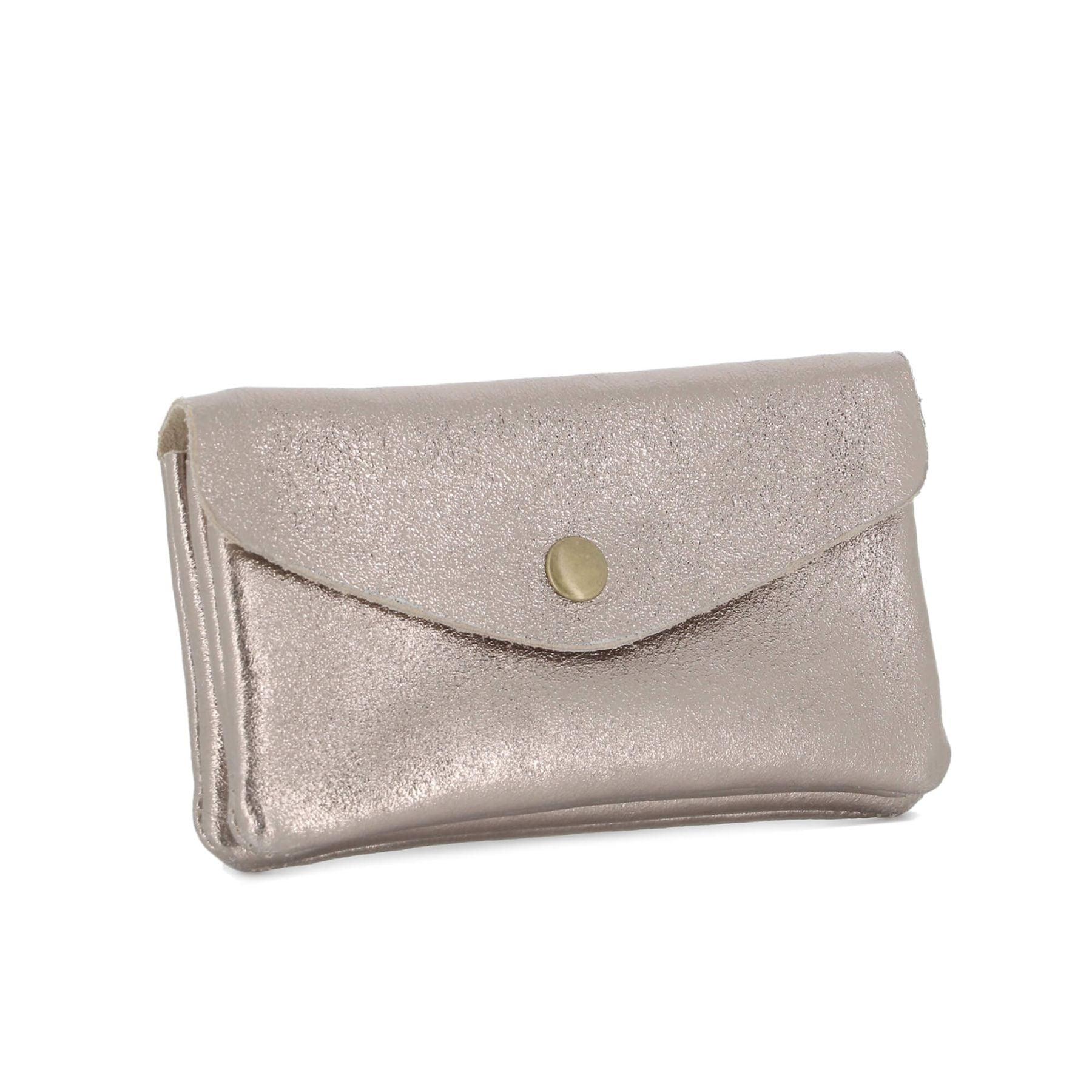 Made in Italy Porte-Monnaie Cartes Cuir Véritable Irisé Femme Format Mi-long Taupe