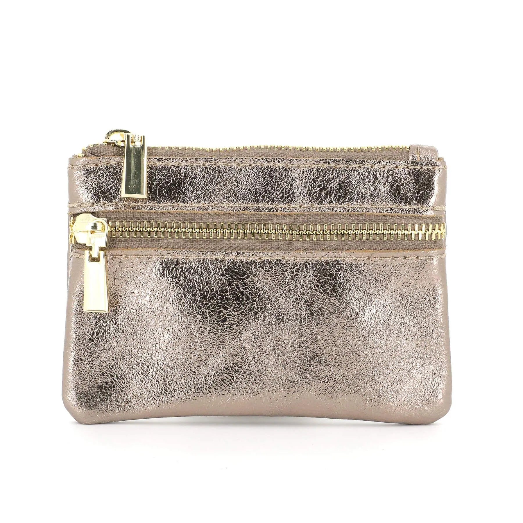 Made in Italy Porte-monnaie Cartes Cuir Véritable Irisé Taupe