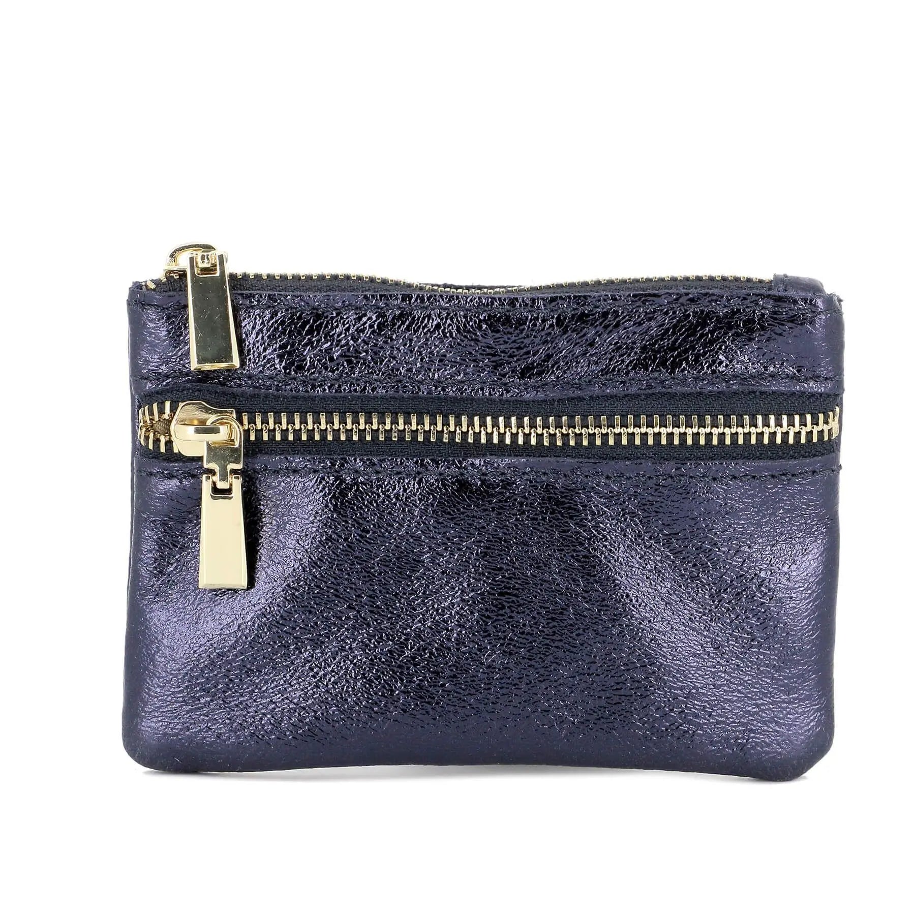 Made in Italy Porte-monnaie Cartes Cuir Véritable Irisé Bleu