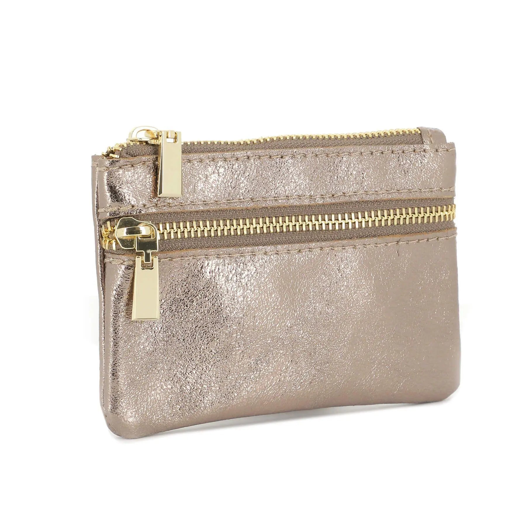 Made in Italy Porte-monnaie Cartes Cuir Véritable Irisé Taupe