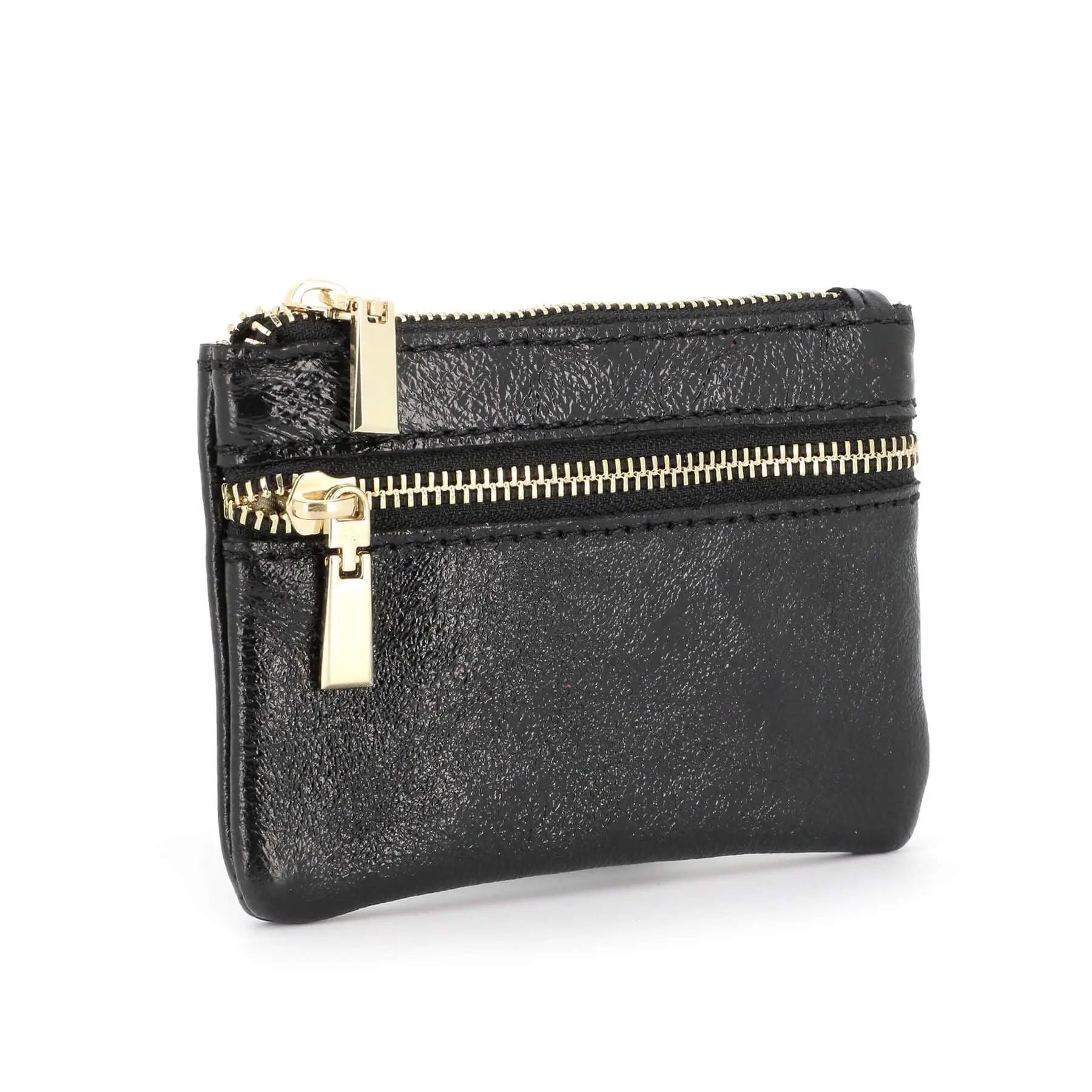 Made in Italy Porte-monnaie Cartes Cuir Véritable Irisé Noir