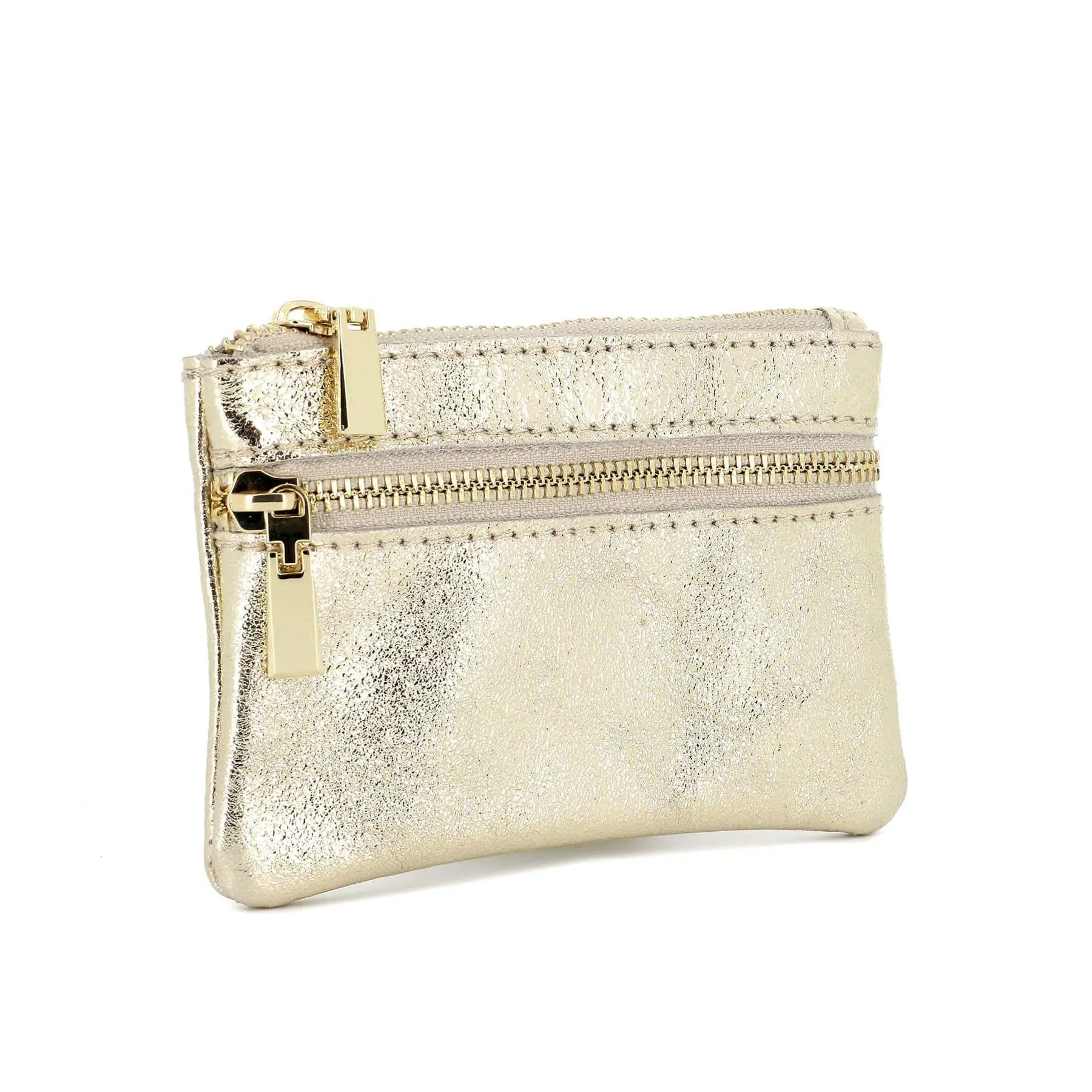 Made in Italy Porte-monnaie Cartes Cuir Véritable Irisé Dore