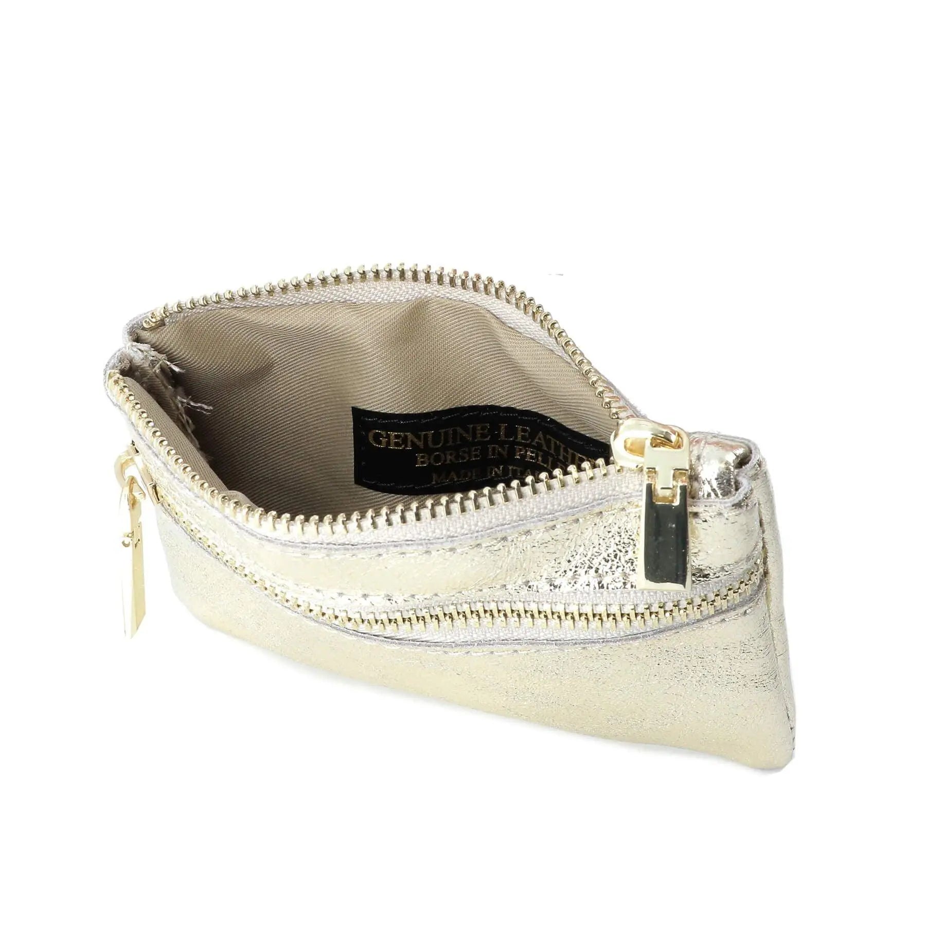 Made in Italy Porte-monnaie Cartes Cuir Véritable Irisé Dore