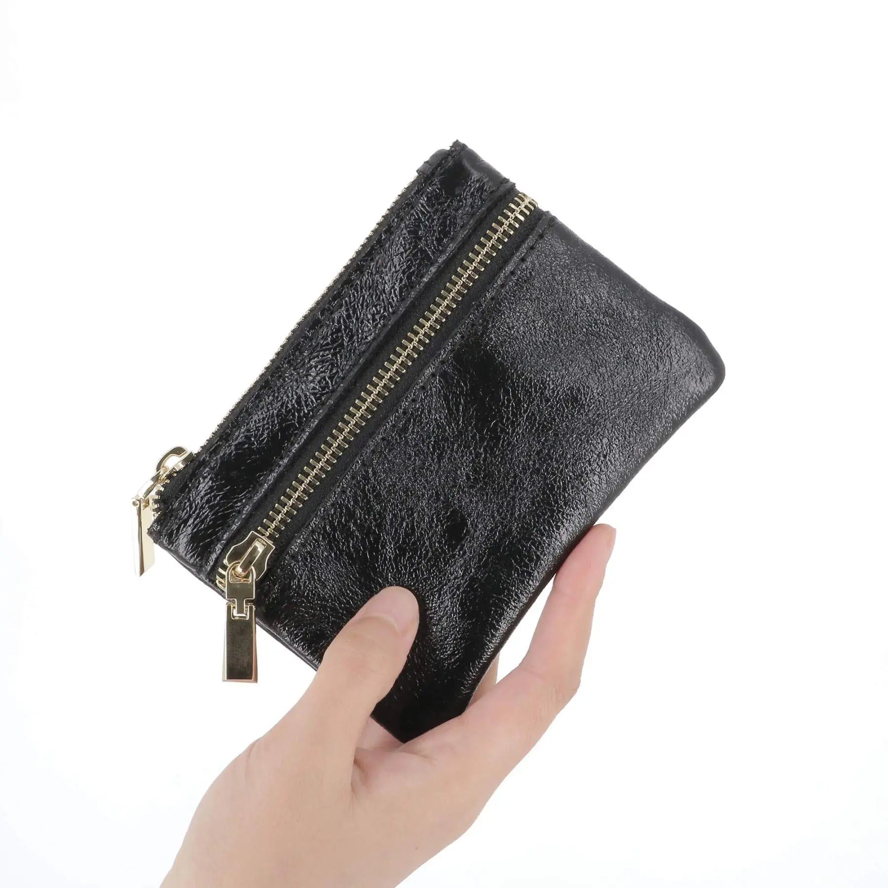 Made in Italy Porte-monnaie Cartes Cuir Véritable Irisé Noir