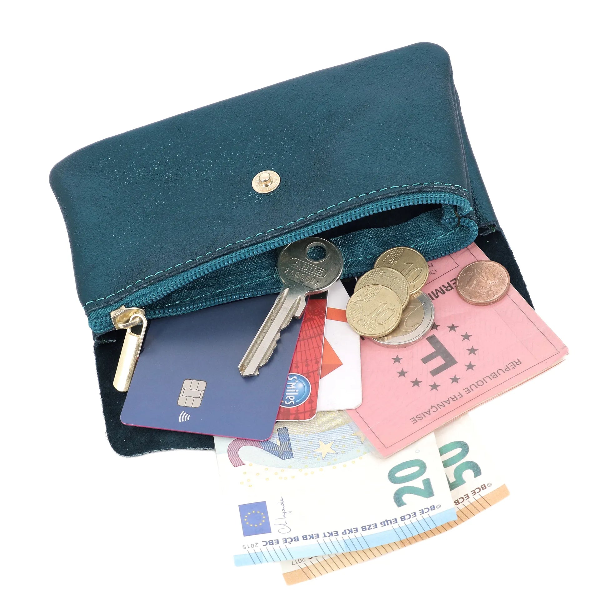 Vue 6 du Porte-monnaie cartes femme cuir irisé 051 Pétrole en Cuir couleur BLEU PETROLE - Detail.
