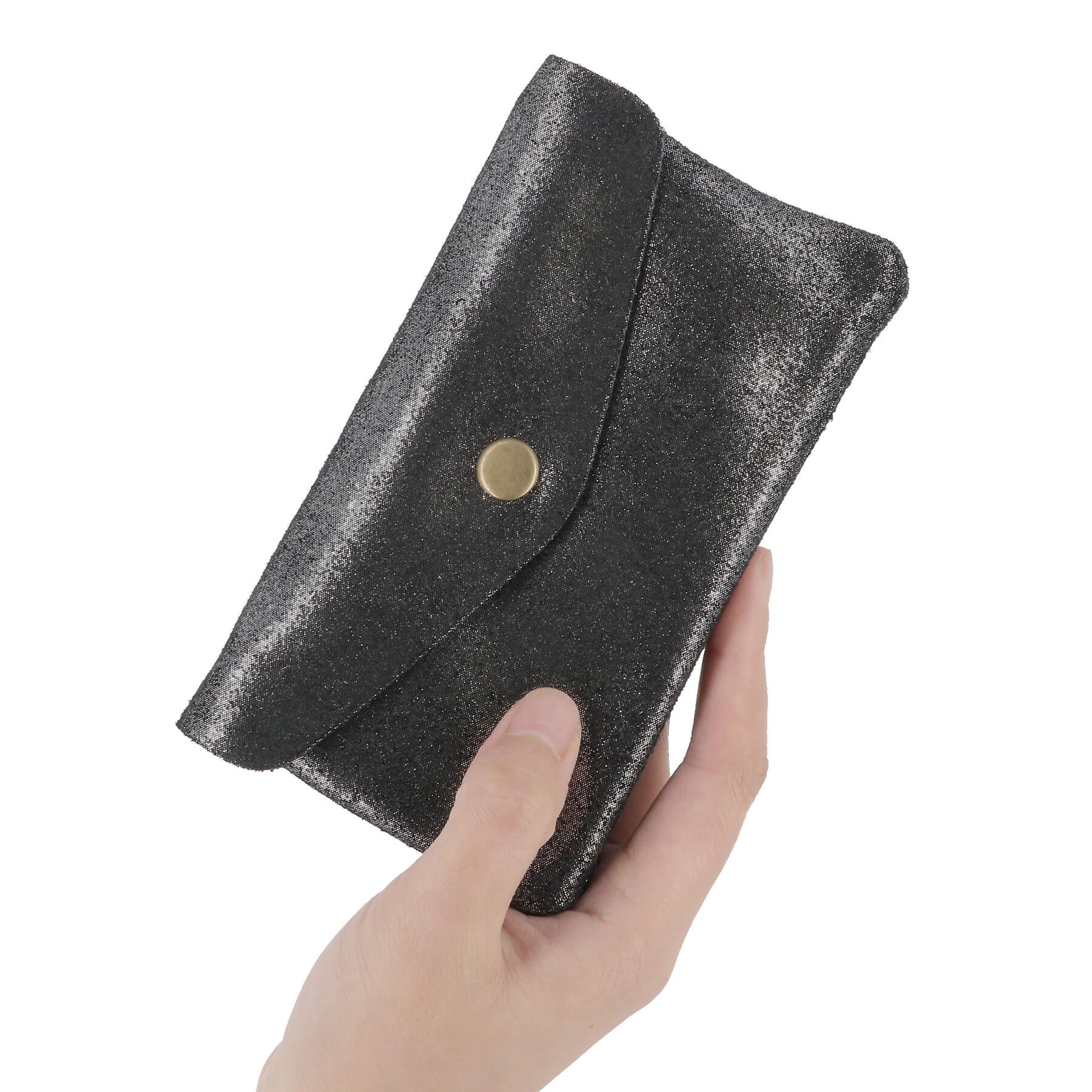 Made in Italy Porte-Monnaie Cartes Mi-long en Cuir Véritable Daim Irisé pour Femme Noir