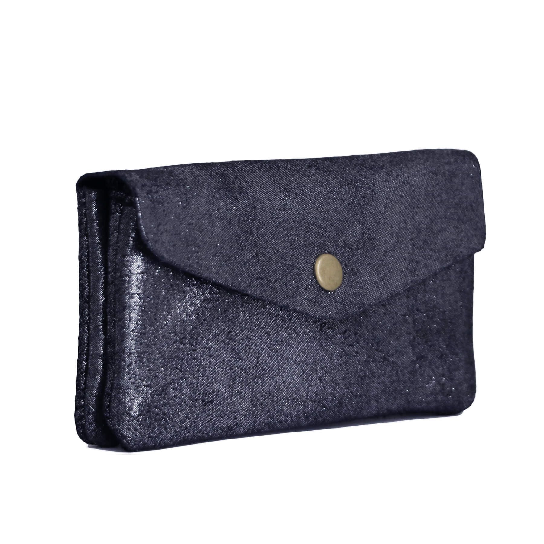 Made in Italy Porte-Monnaie Cartes Mi-long en Cuir Véritable Daim Irisé pour Femme Bleu Marine