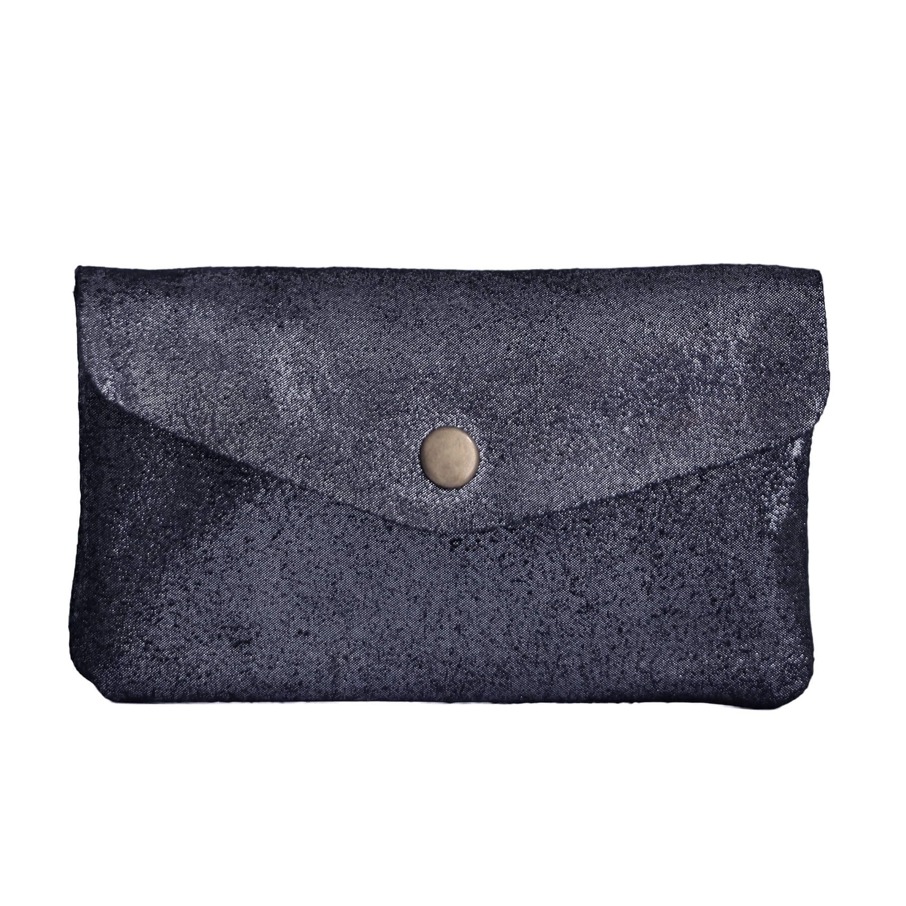 Made in Italy Porte-Monnaie Cartes Mi-long en Cuir Véritable Daim Irisé pour Femme Bleu Marine