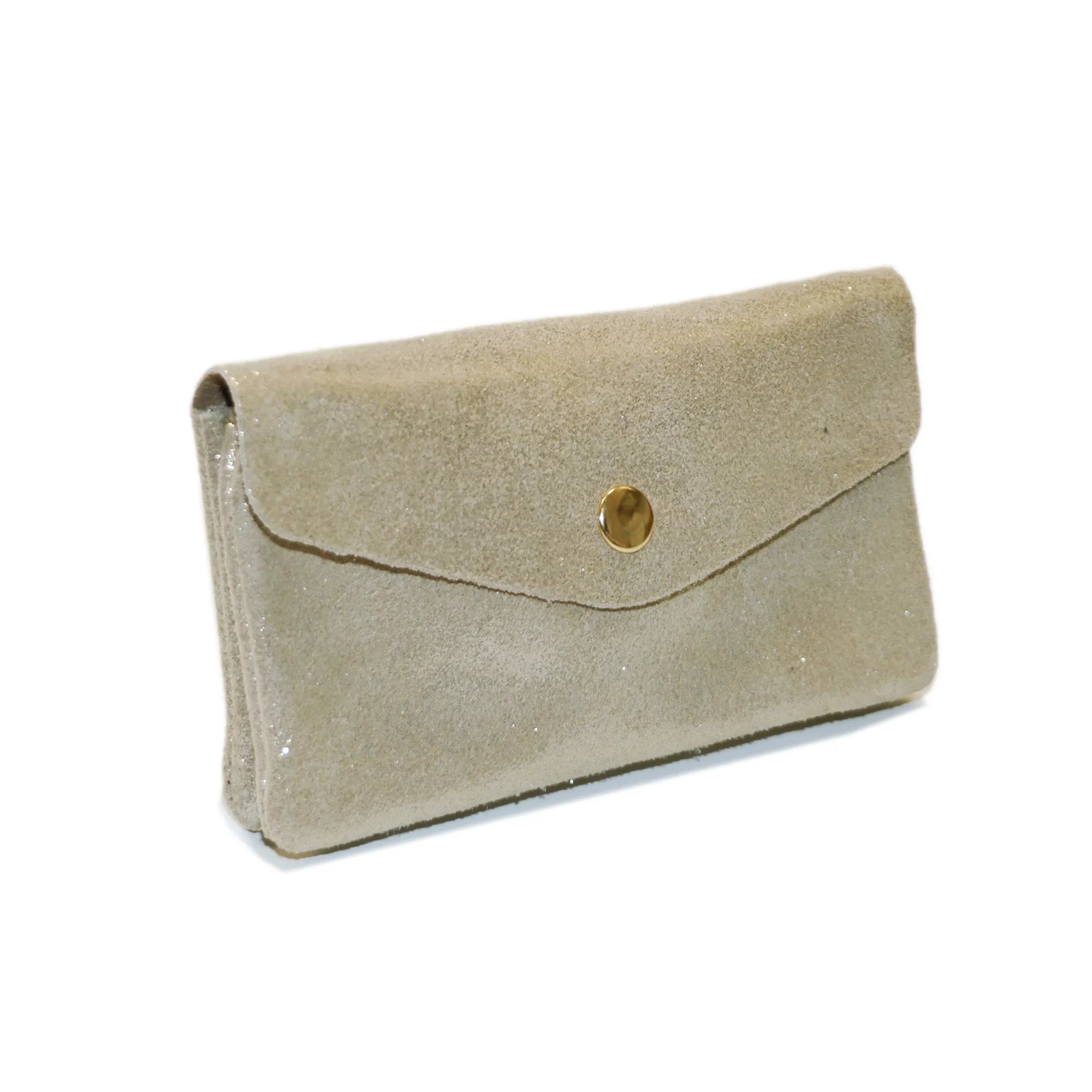 Vue 2 du Porte-monnaie cuir daim irisé femme beige en Cuir couleur BEIGE - Detail.