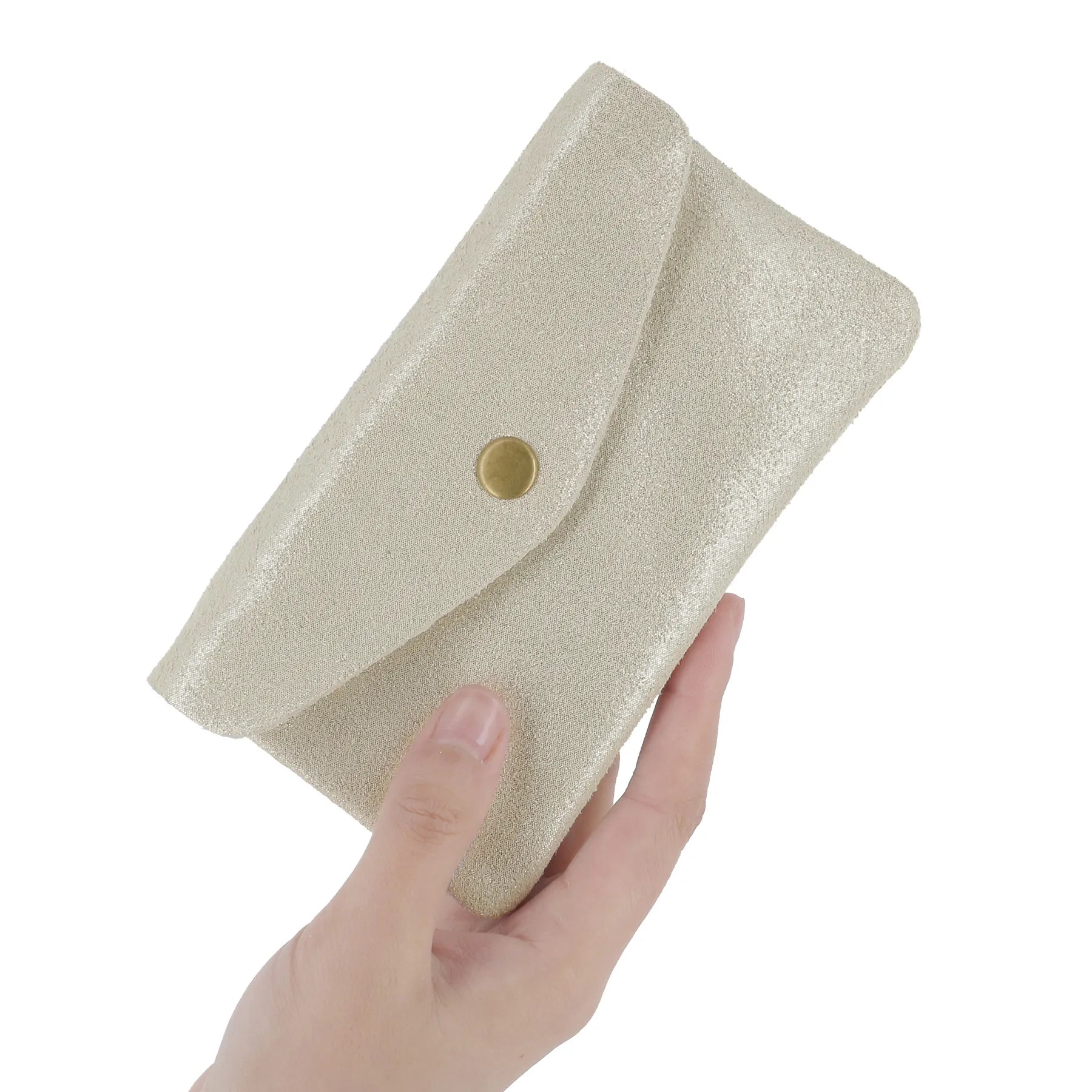 Vue 3 du Porte-monnaie cuir daim irisé femme beige en Cuir couleur BEIGE - Detail.