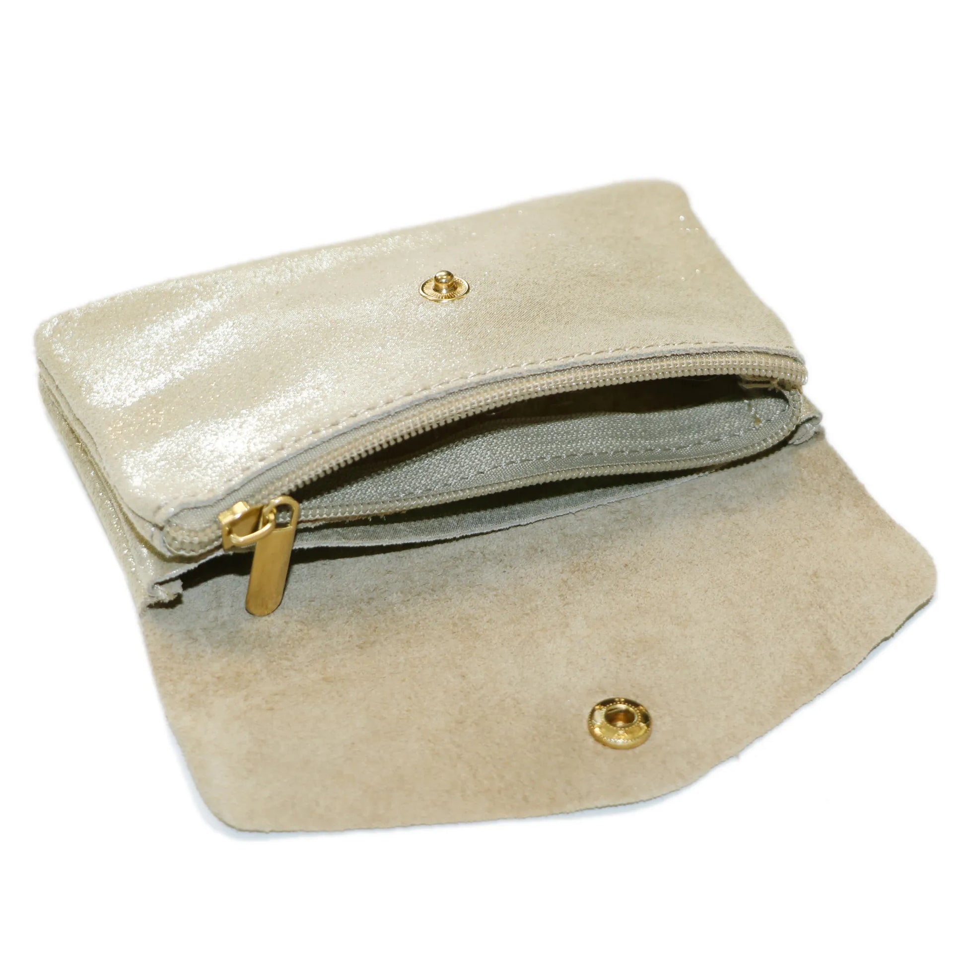 Vue 4 du Porte-monnaie cuir daim irisé femme beige en Cuir couleur BEIGE - Detail.