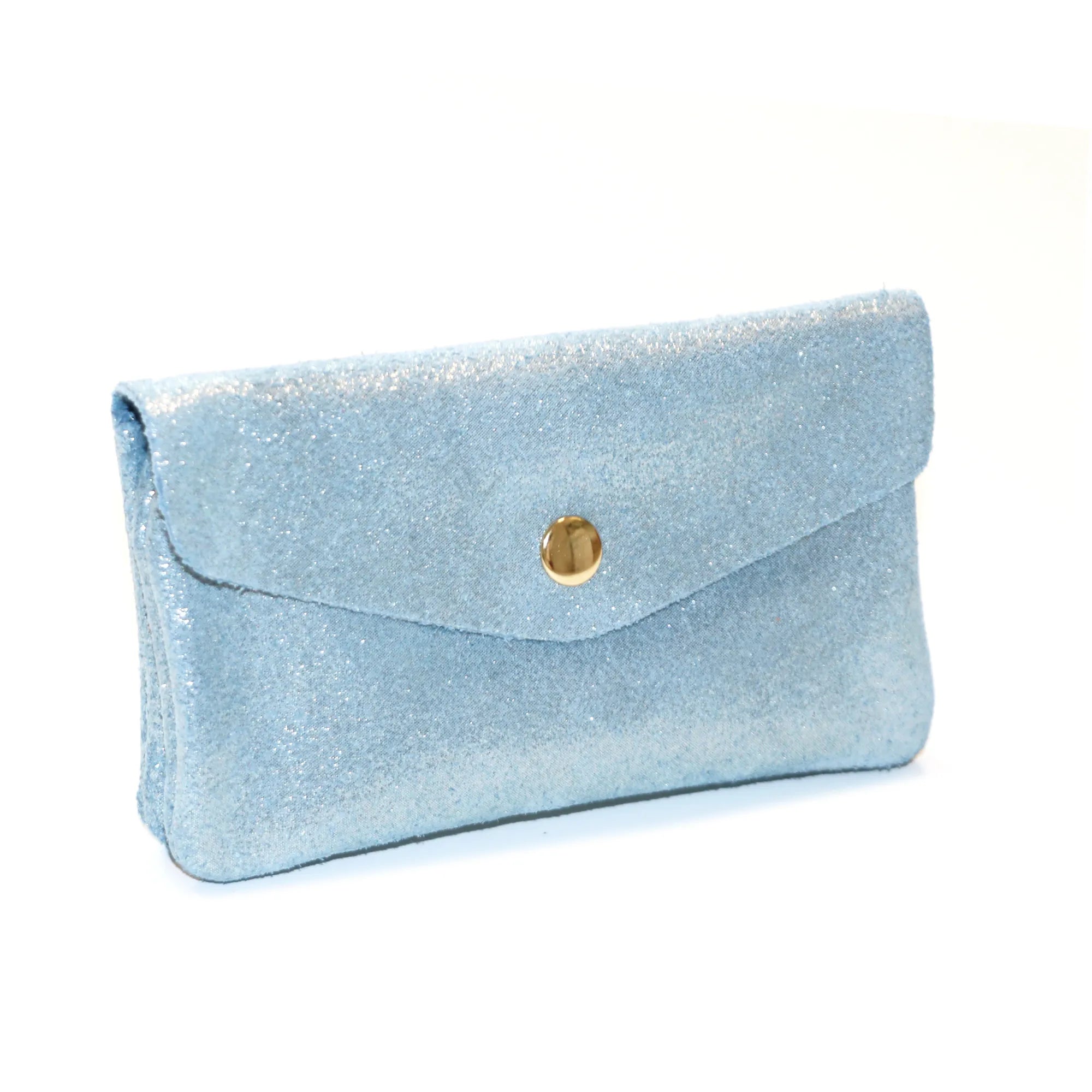 Vue 2 du Porte-monnaie cuir daim irisé femme bleu clair en Cuir couleur BLEU CLAIR - Detail.