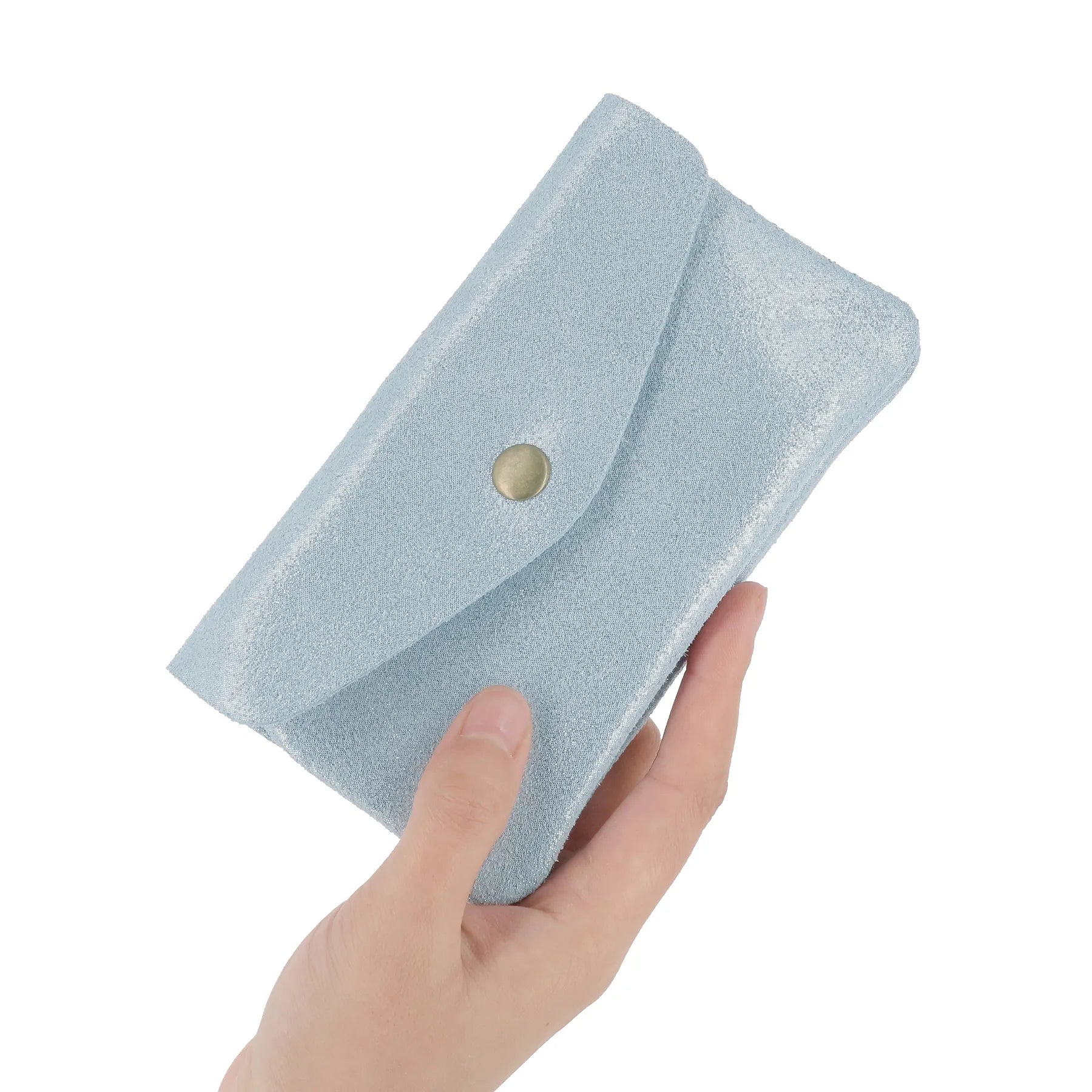 Vue 3 du Porte-monnaie cuir daim irisé femme bleu clair en Cuir couleur BLEU CLAIR - Detail.