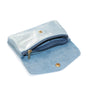 Vue 4 du Porte-monnaie cuir daim irisé femme bleu clair en Cuir couleur BLEU CLAIR - Detail.