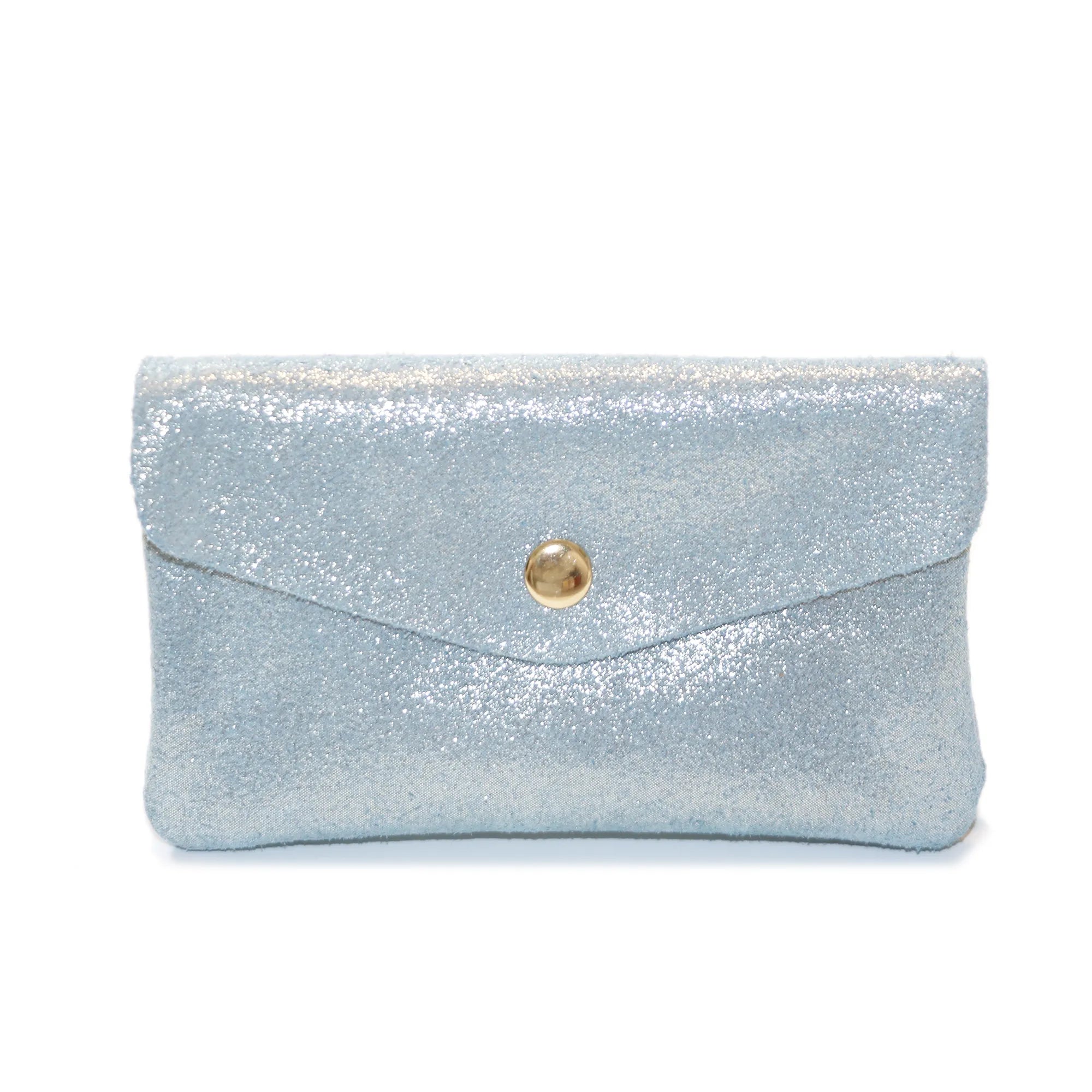 Vue principale du Porte-monnaie cuir daim irisé femme bleu clair en Cuir couleur BLEU CLAIR.