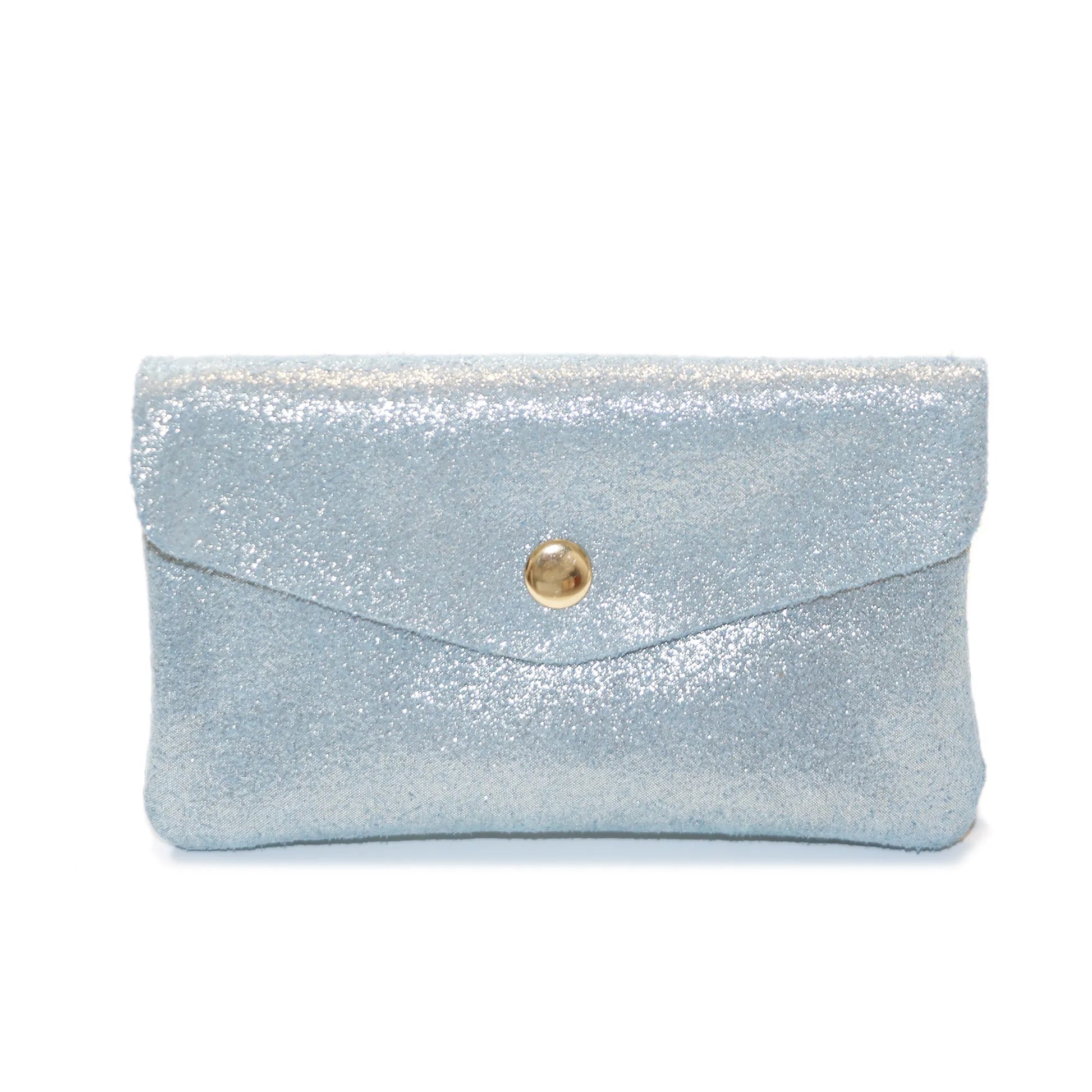 Vue principale du Porte-monnaie cuir daim irisé femme bleu clair en Cuir couleur BLEU CLAIR.