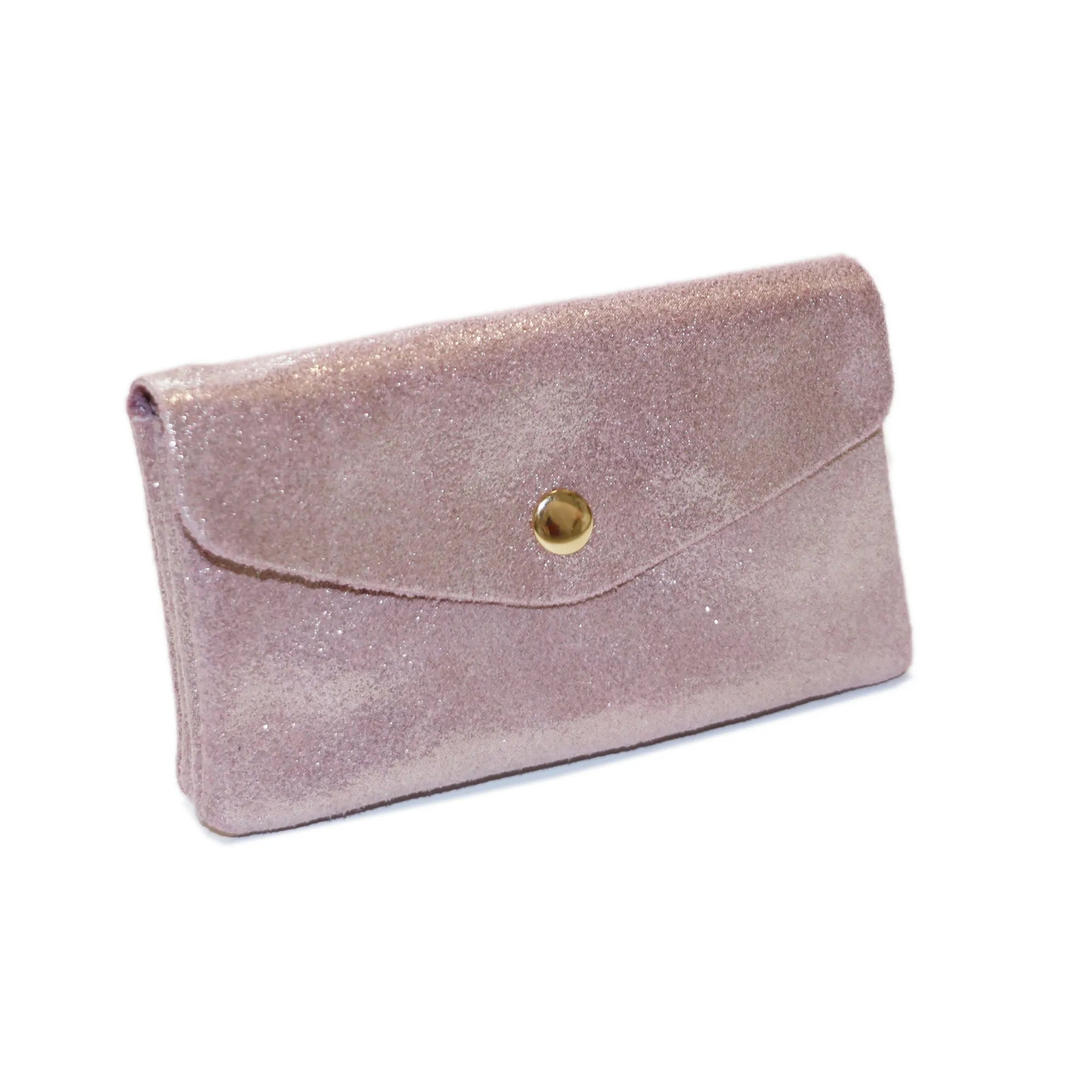 Vue 2 du Porte-monnaie cuir daim irisé femme rose en Cuir couleur ROSE - Detail.