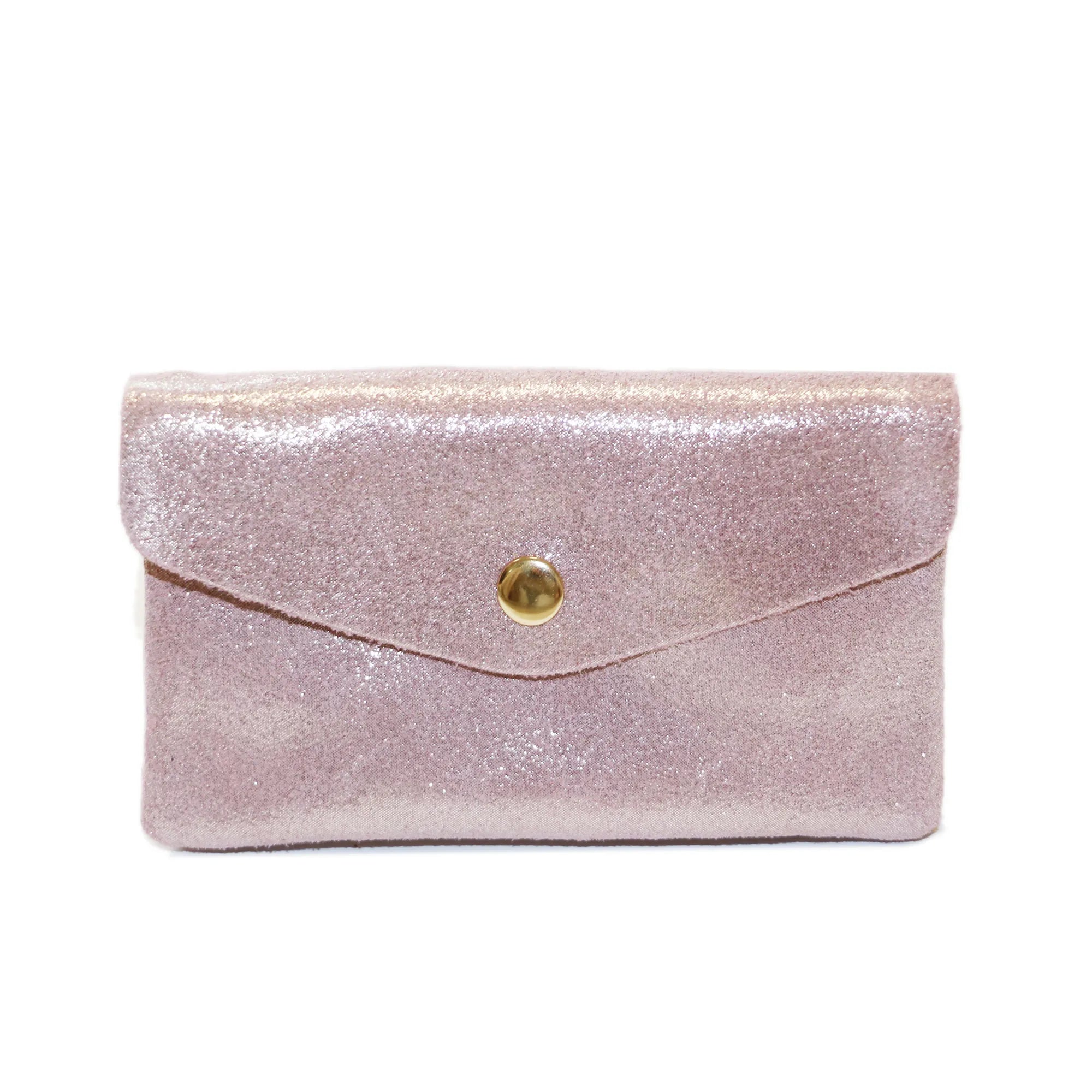 Vue principale du Porte-monnaie cuir daim irisé femme rose en Cuir couleur ROSE.