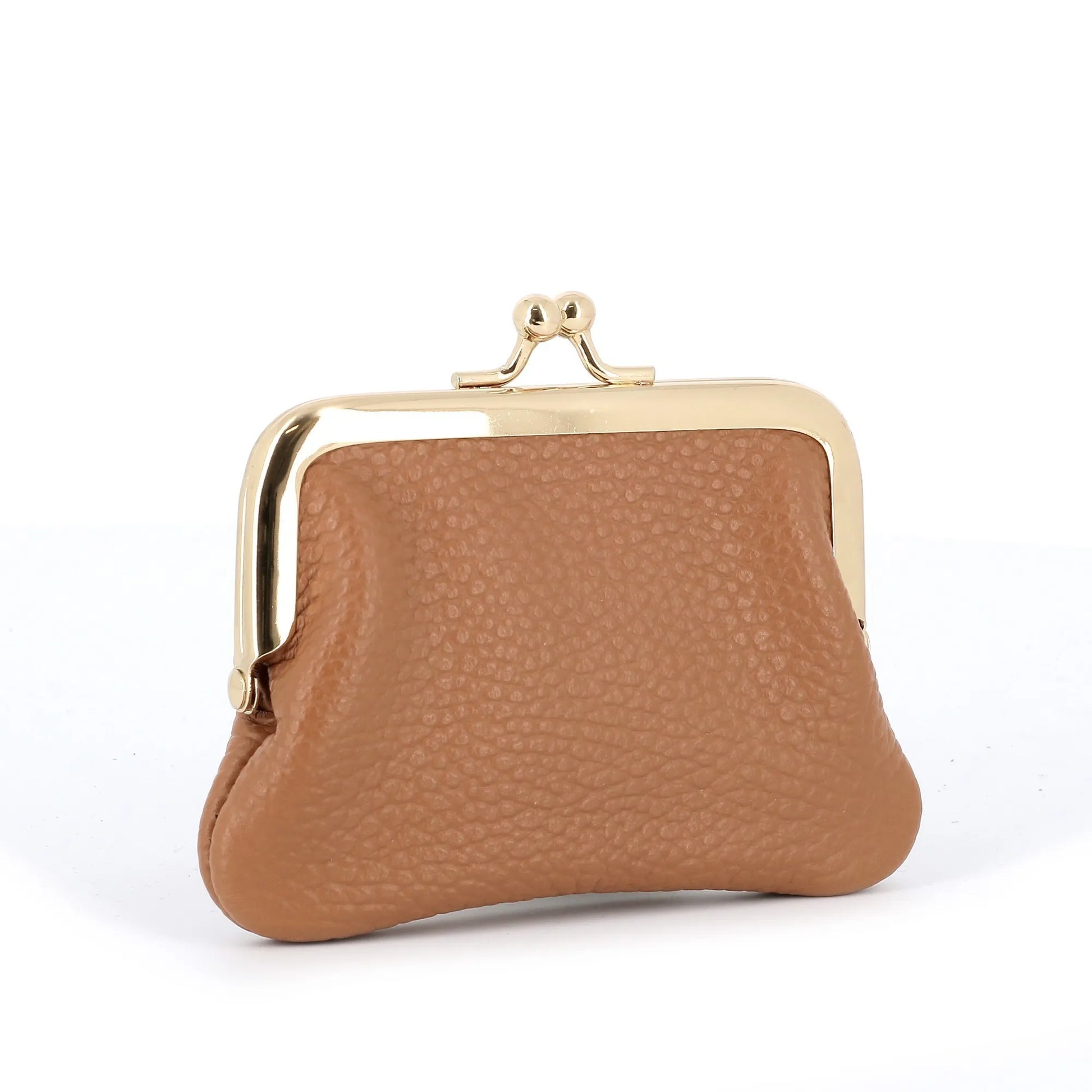Vue 2 du Porte-monnaie Cuir Grainé Rétro à Clic Clac Camel en Cuir couleur CAMEL - Detail.