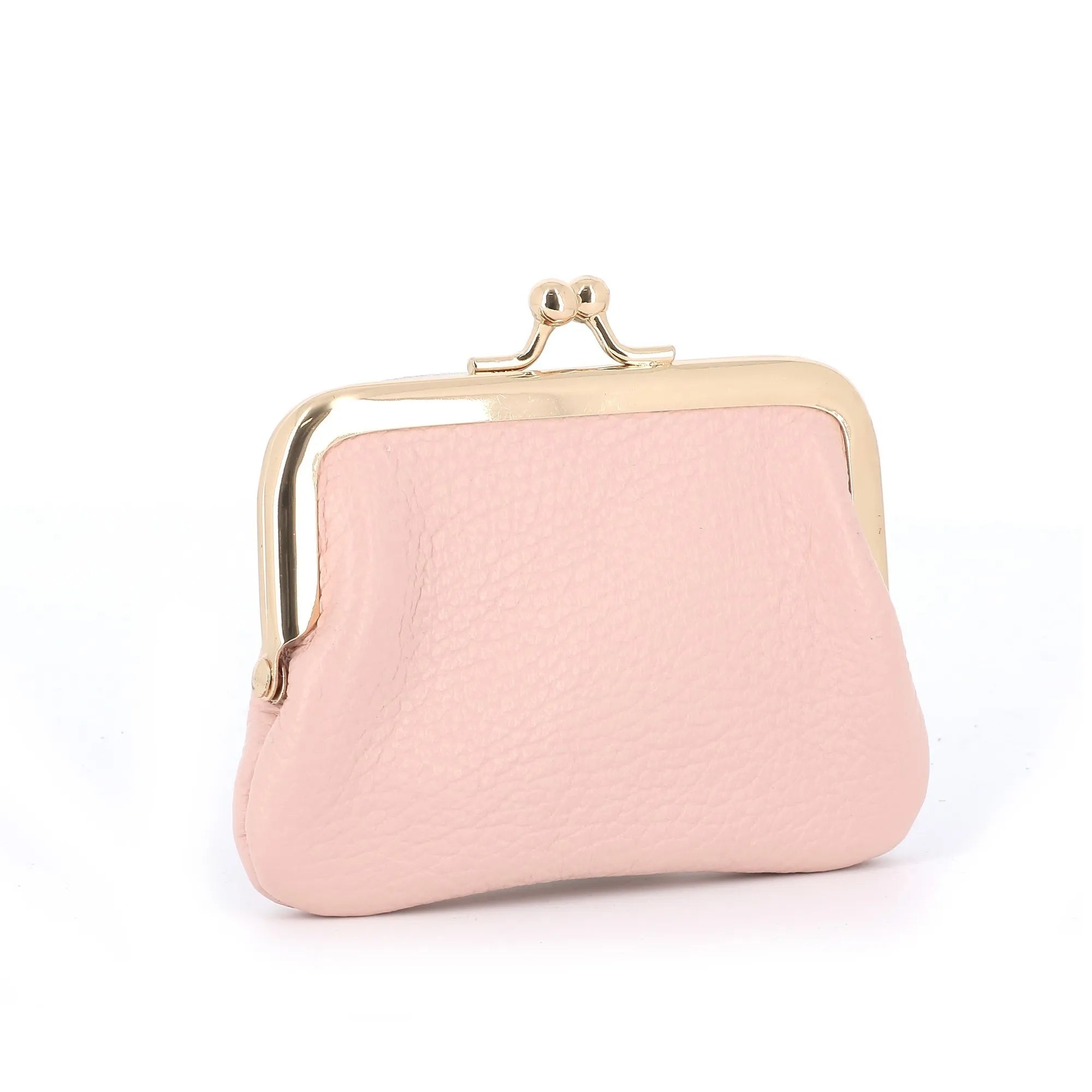 Vue 2 du Porte-monnaie Cuir Grainé Rétro à Clic Clac Rose en Cuir couleur ROSE - Detail.