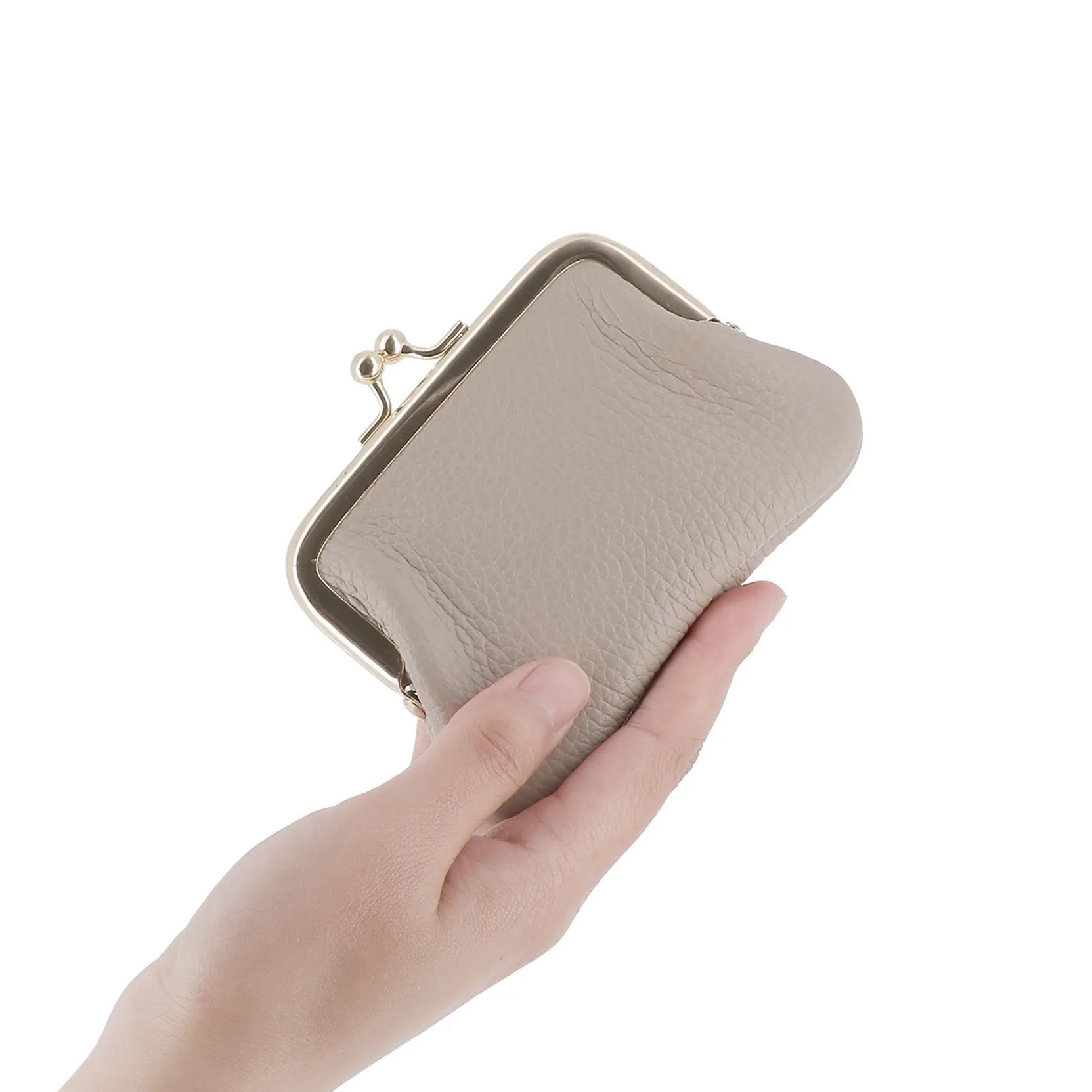 Vue 3 du Porte-monnaie Cuir Grainé Rétro à Clic Clac Taupe en Cuir couleur TAUPE - Detail.
