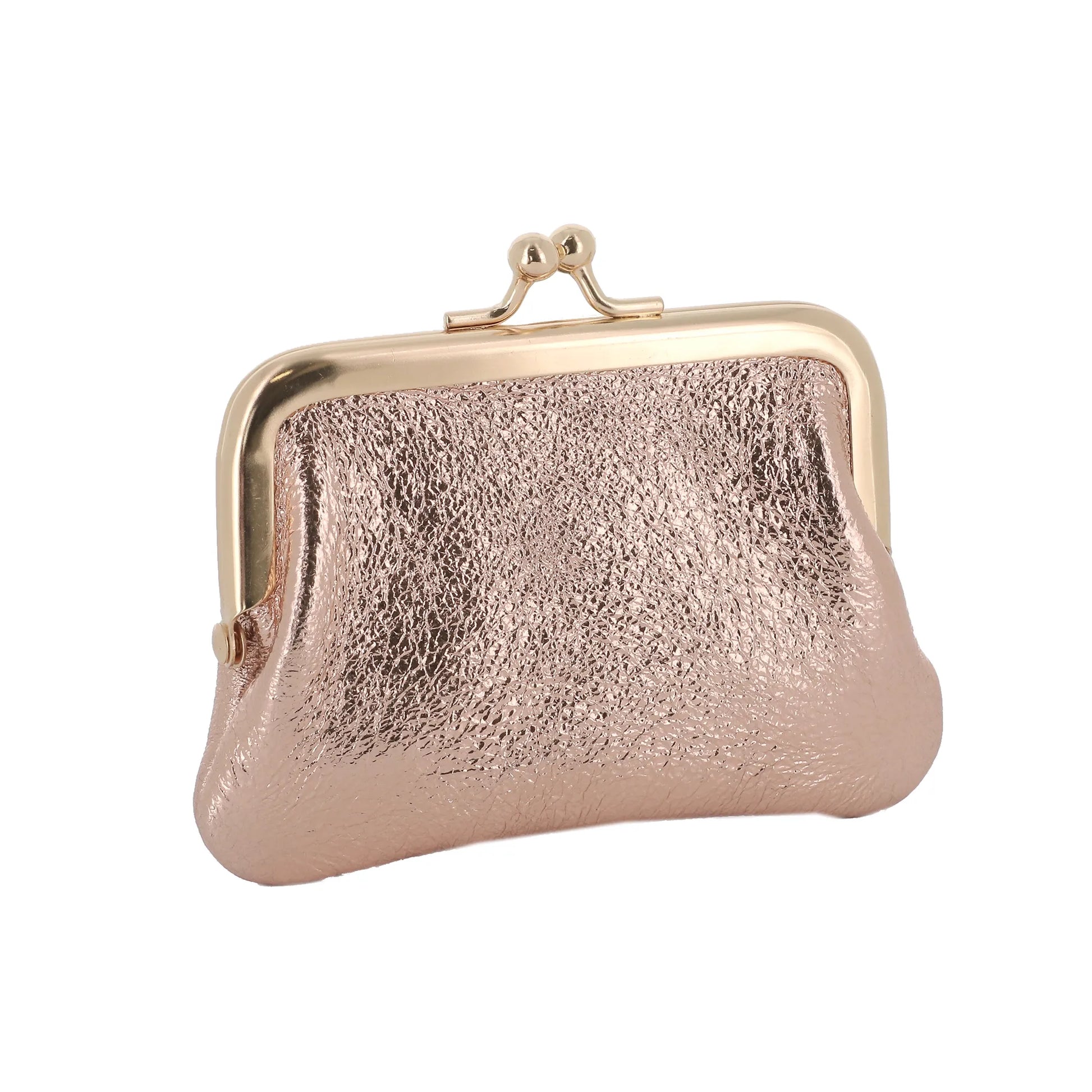 Vue 2 du Porte-monnaie Cuir Irisé Rétro à Clic Clac Or Rose en Cuir couleur OR ROSE - Detail.