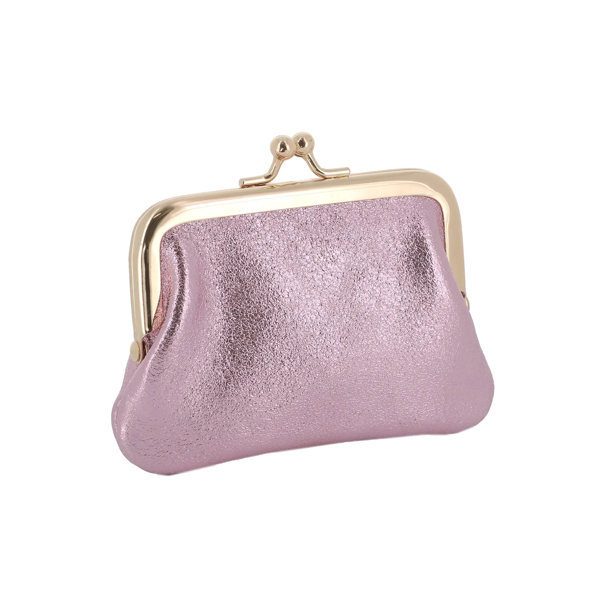 Vue 2 du Porte-monnaie Cuir Irisé Rétro à Clic Clac Rose en Cuir couleur ROSE - Detail.