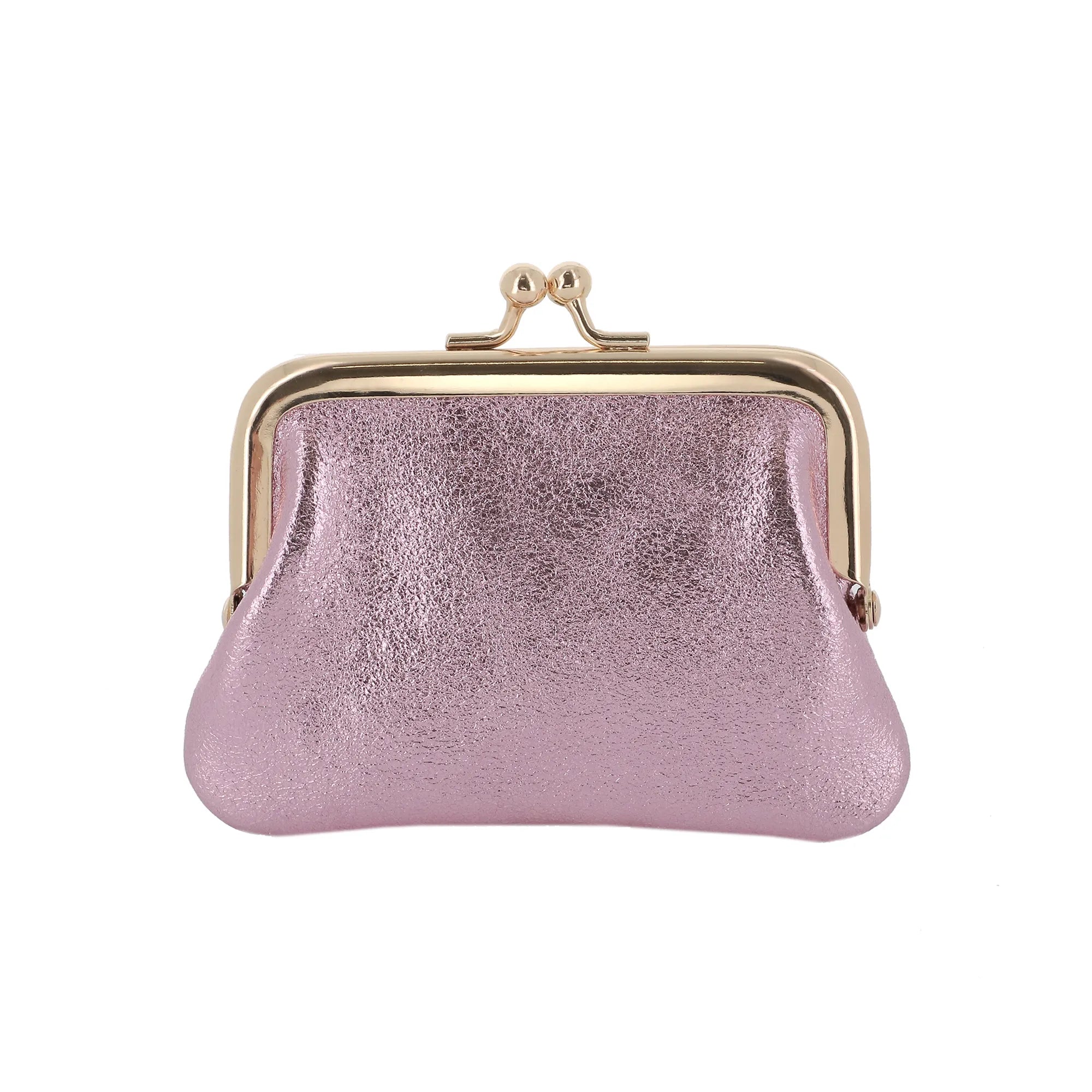 Vue principale du Porte-monnaie Cuir Irisé Rétro à Clic Clac Rose en Cuir couleur ROSE.