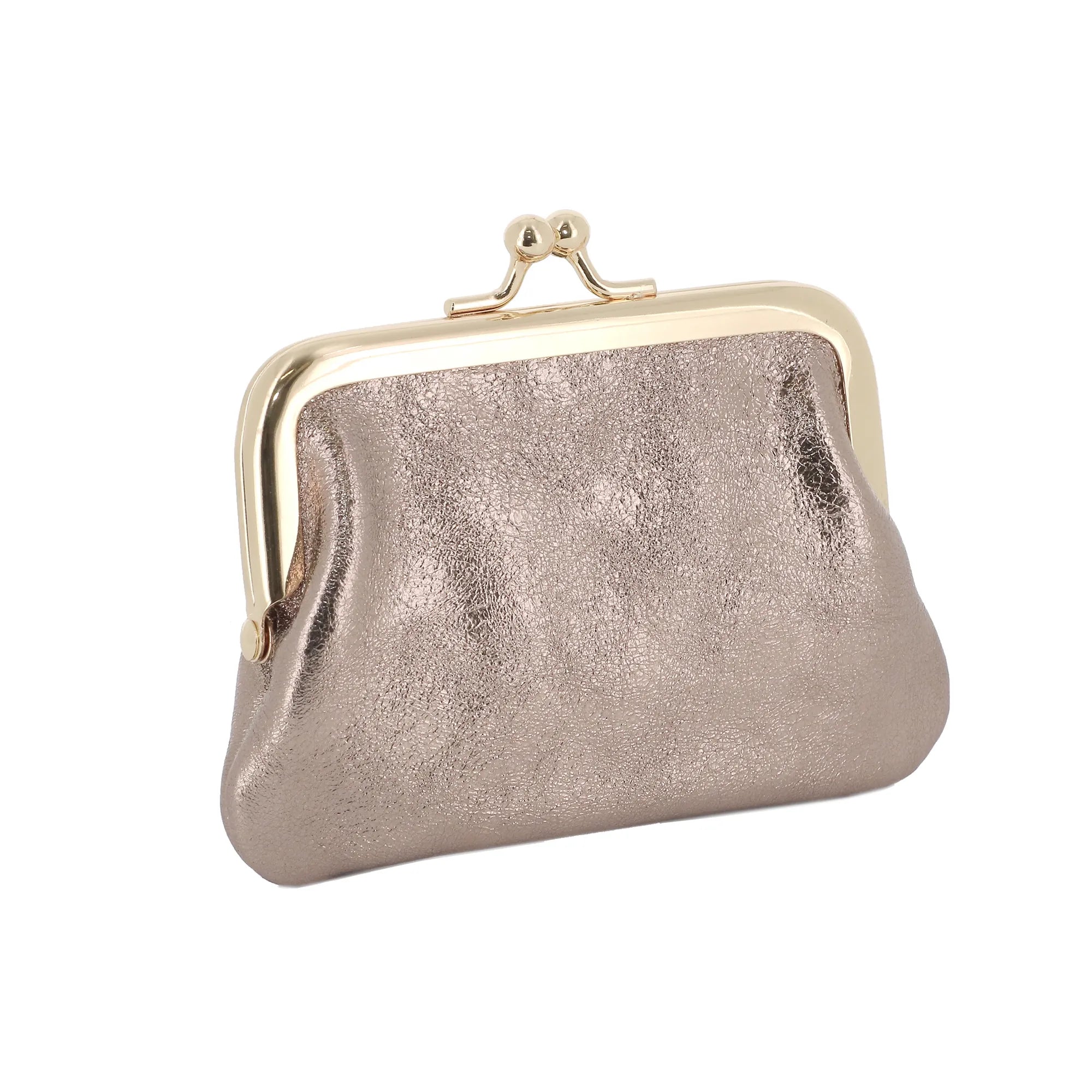 Vue 2 du Porte-monnaie Cuir Irisé Rétro à Clic Clac Taupe en Cuir couleur TAUPE - Detail.