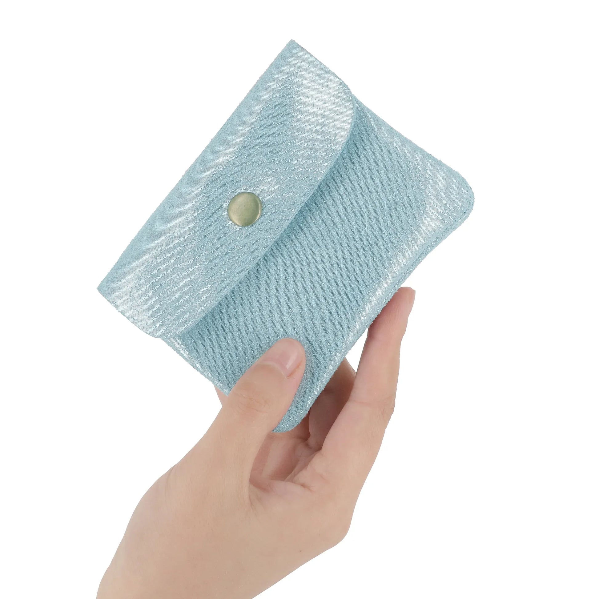 Vue 3 du Porte-monnaie femme cuir daim irisé 044 bleu clair en Cuir couleur BLEU CLAIR - Detail.