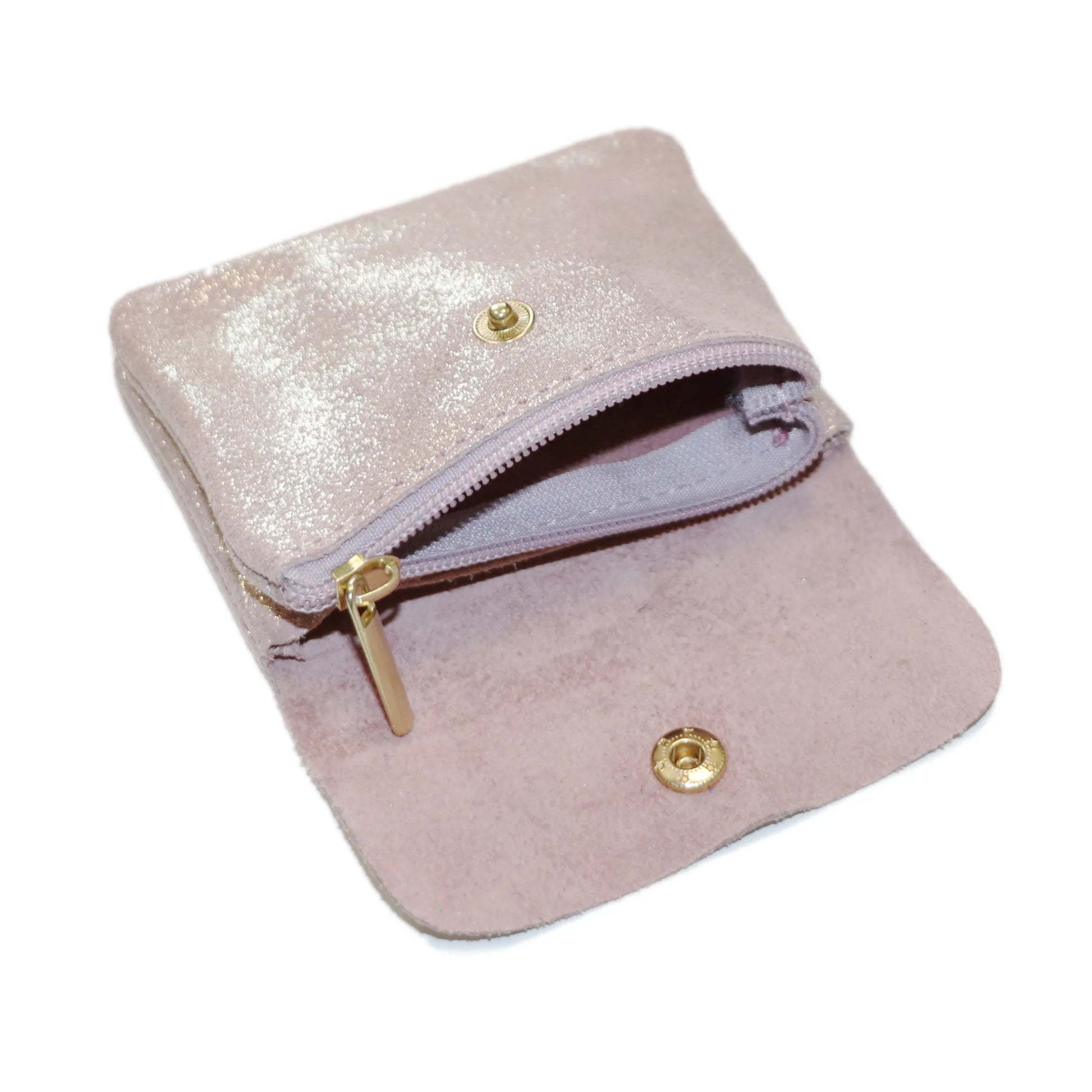 Vue 4 du Porte-monnaie femme cuir daim irisé 044 rose en Cuir couleur ROSE - Detail.