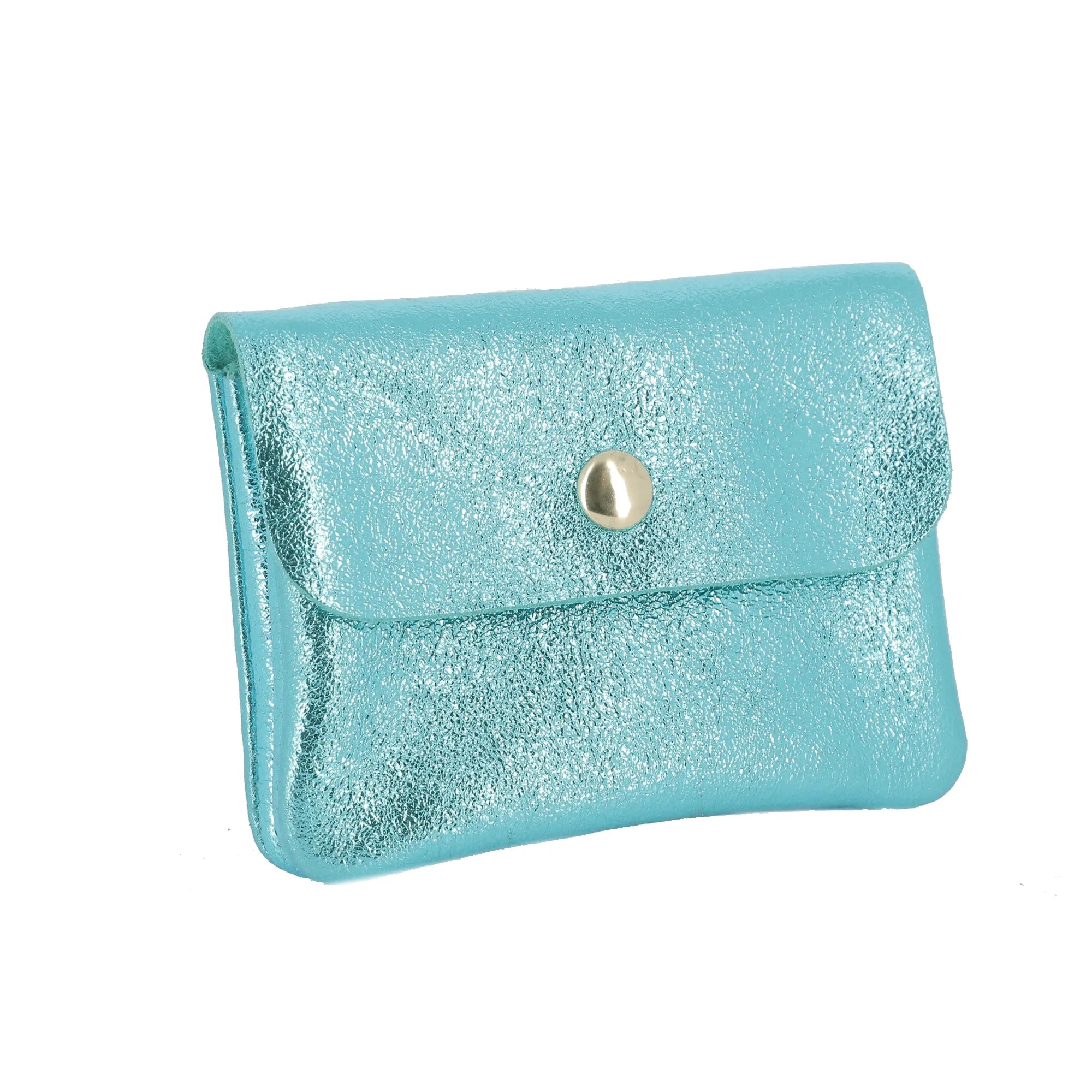 Vue 2 du Porte-monnaie femme cuir italien irisé 041 Cyan en Cuir couleur CYAN - Detail.