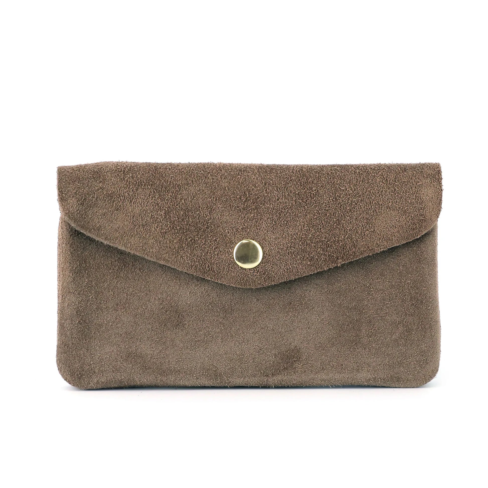Vue 4 du Porte-monnaie portefeuille mi-long suède Taupe en Cuir couleur TAUPE - Detail.