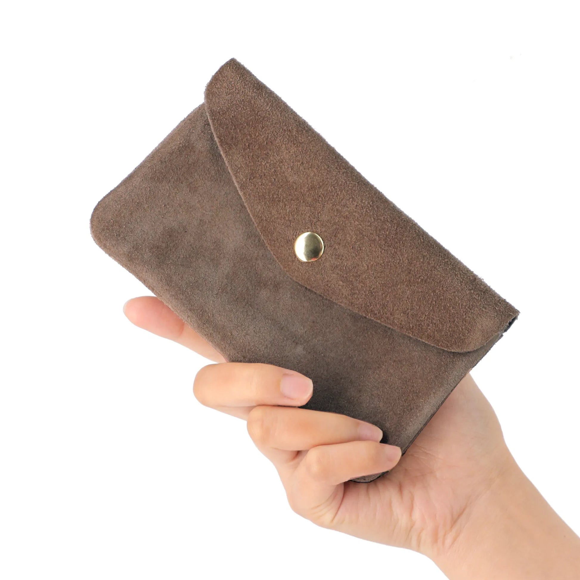 Vue principale du Porte-monnaie portefeuille mi-long suède Taupe en Cuir couleur TAUPE.