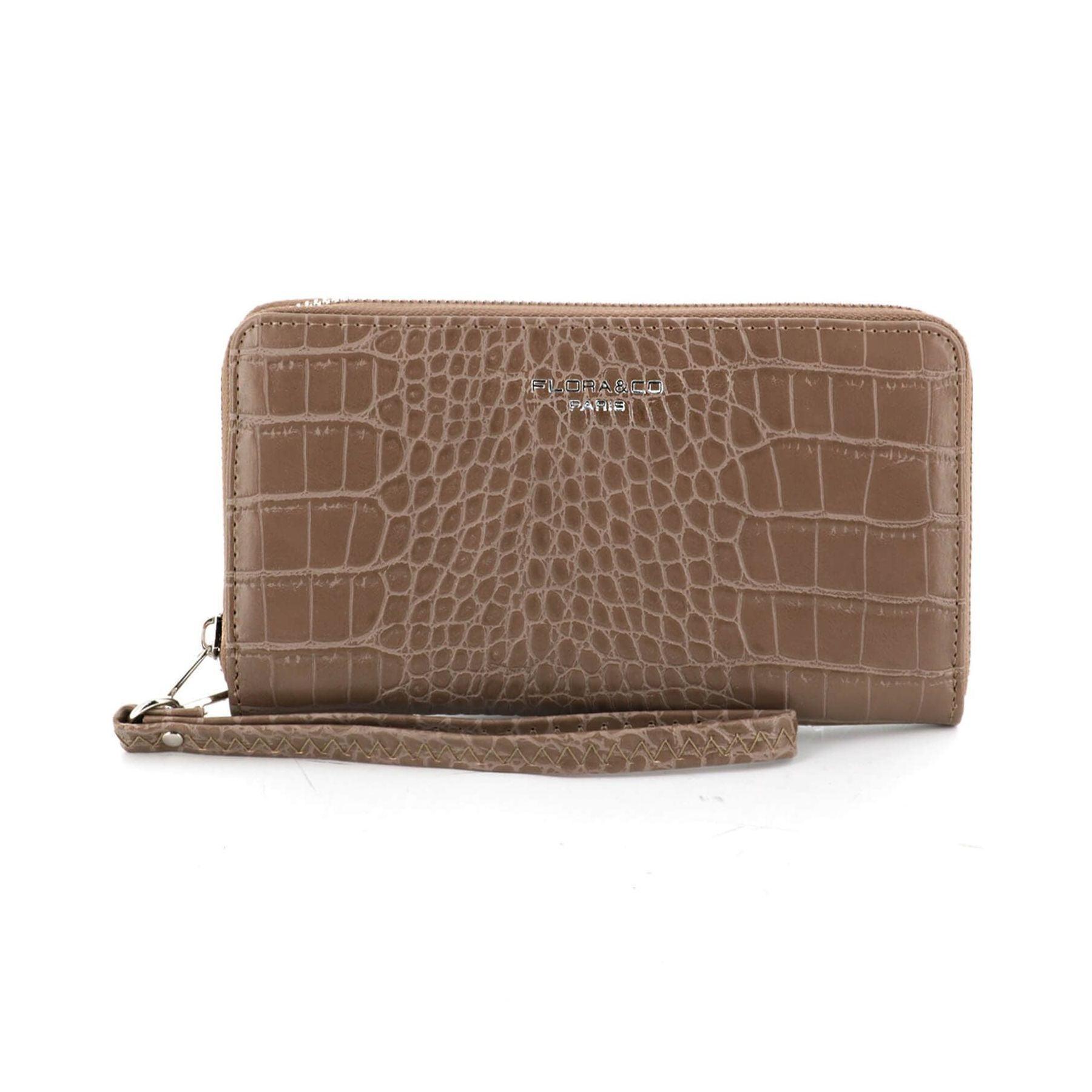 Flora & co Portefeuille femme brillant simili cuir effet croco Taupe Foncé