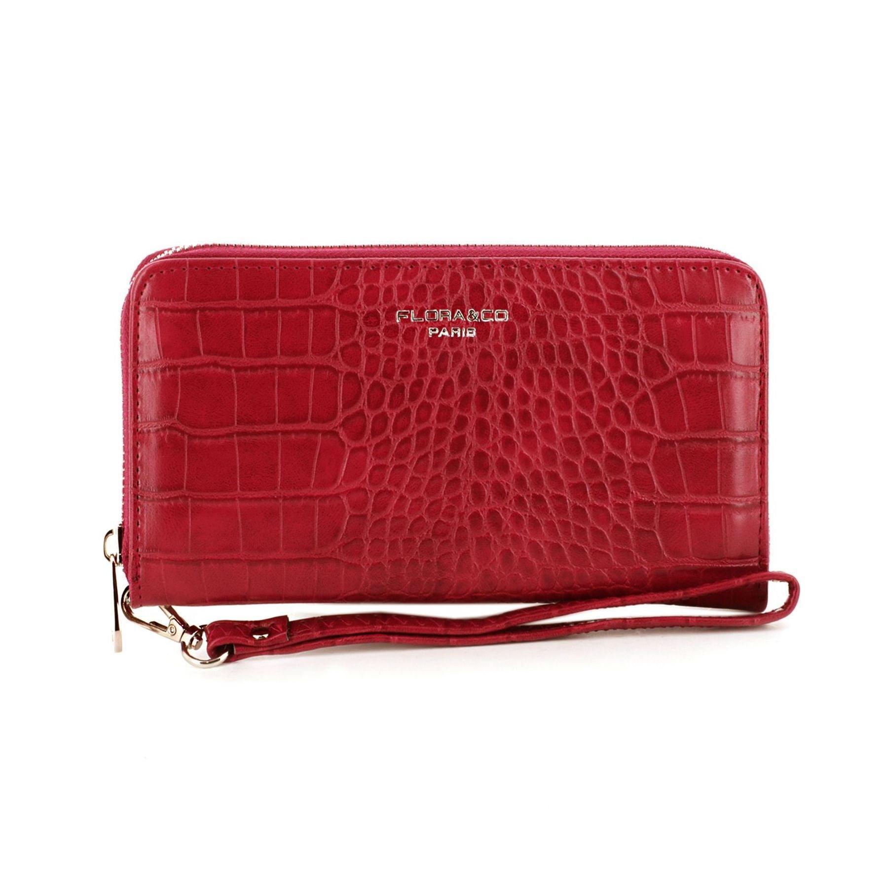 Flora & co Portefeuille femme brillant simili cuir effet croco Rouge