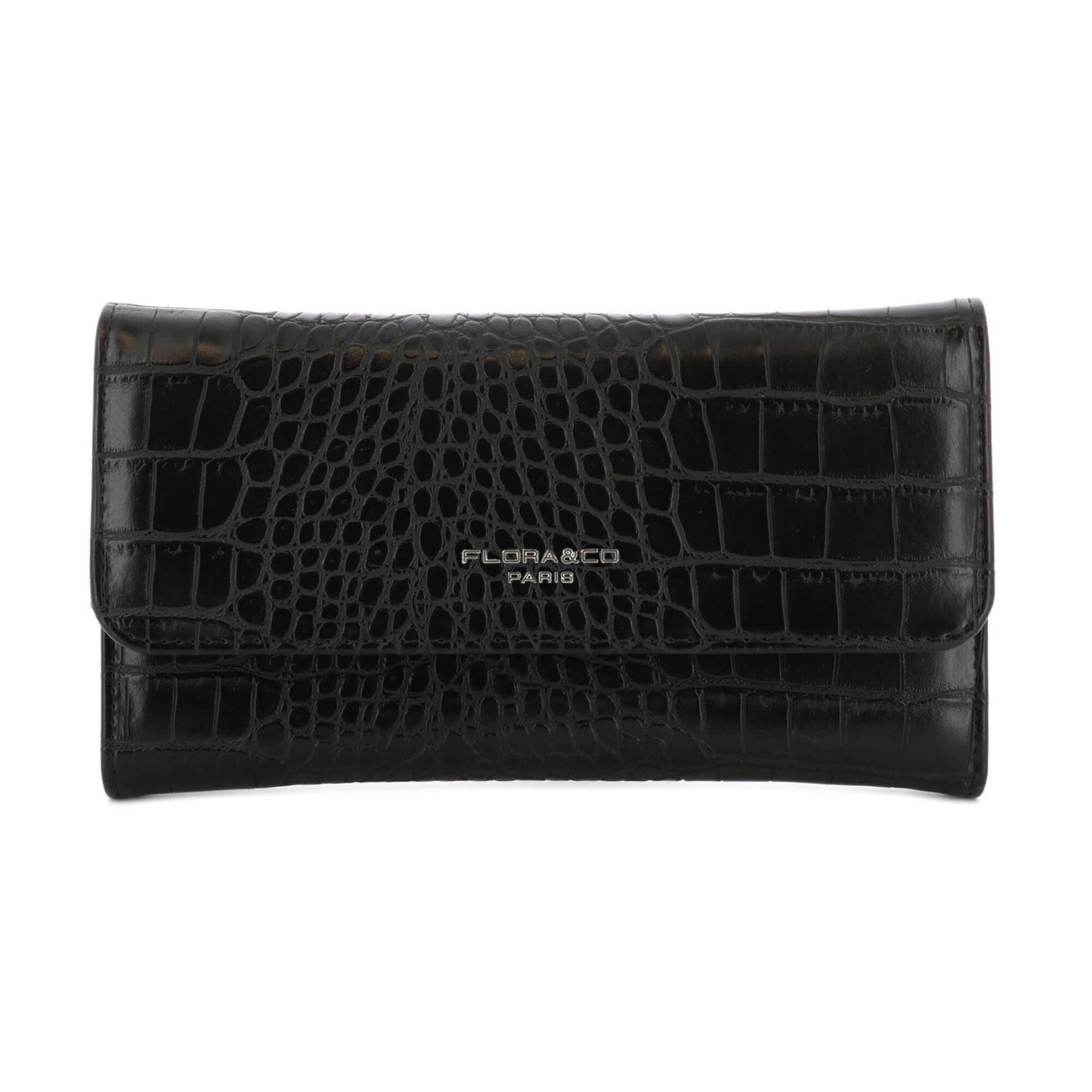 Flora & co Portefeuille crocodile long à triple pli Noir