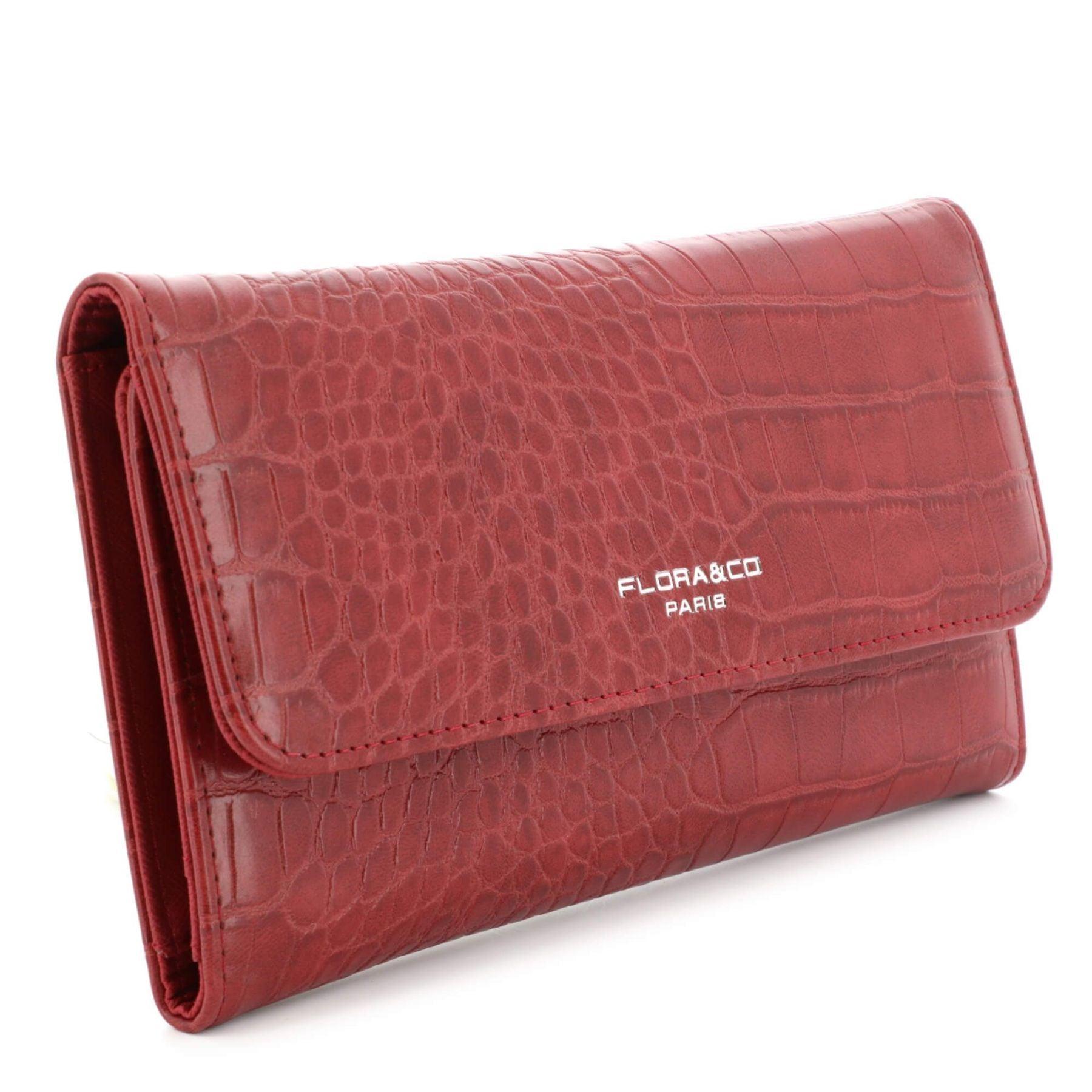 Flora & co Portefeuille crocodile long à triple pli Rouge Foncé