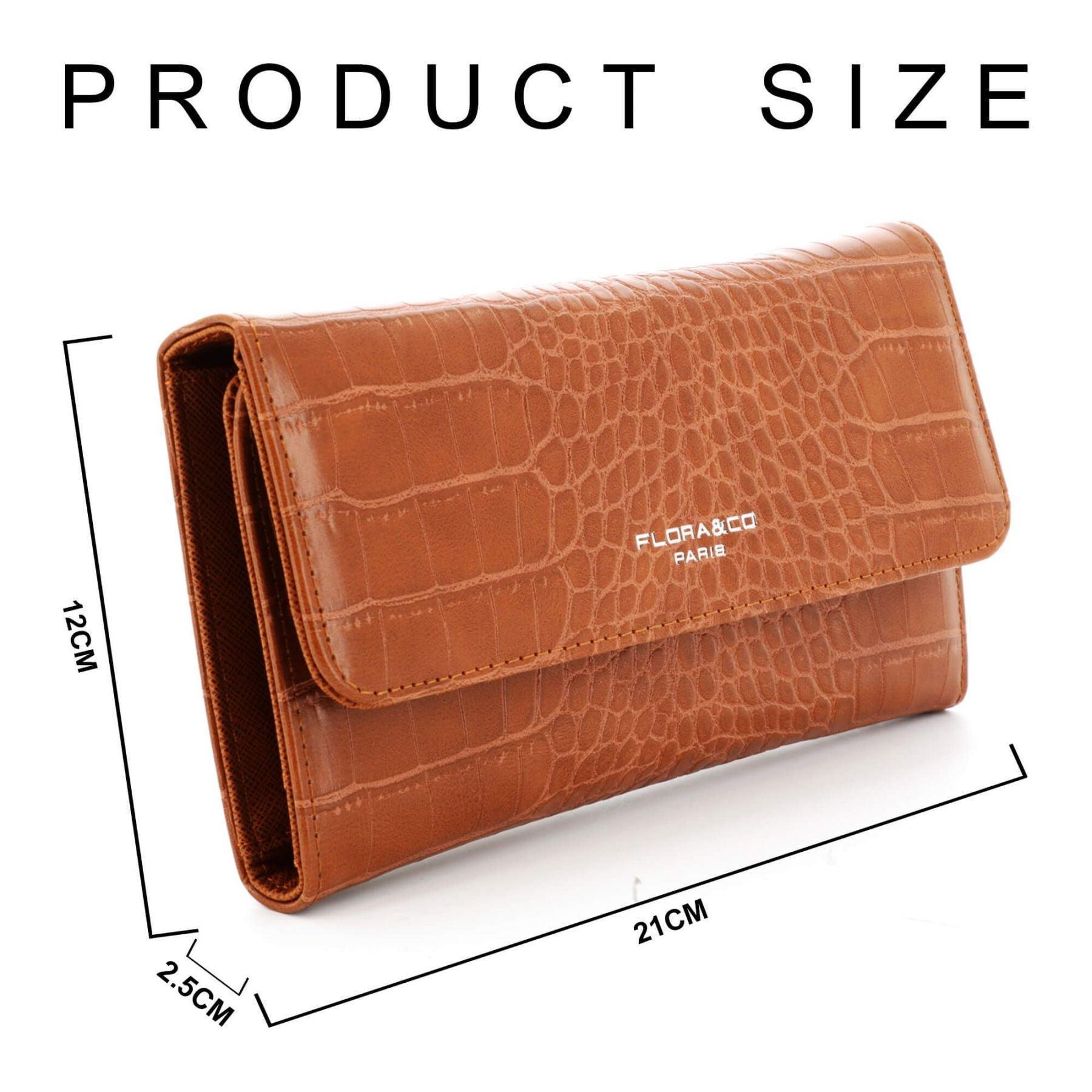 Flora & co Portefeuille crocodile long à triple pli Camel