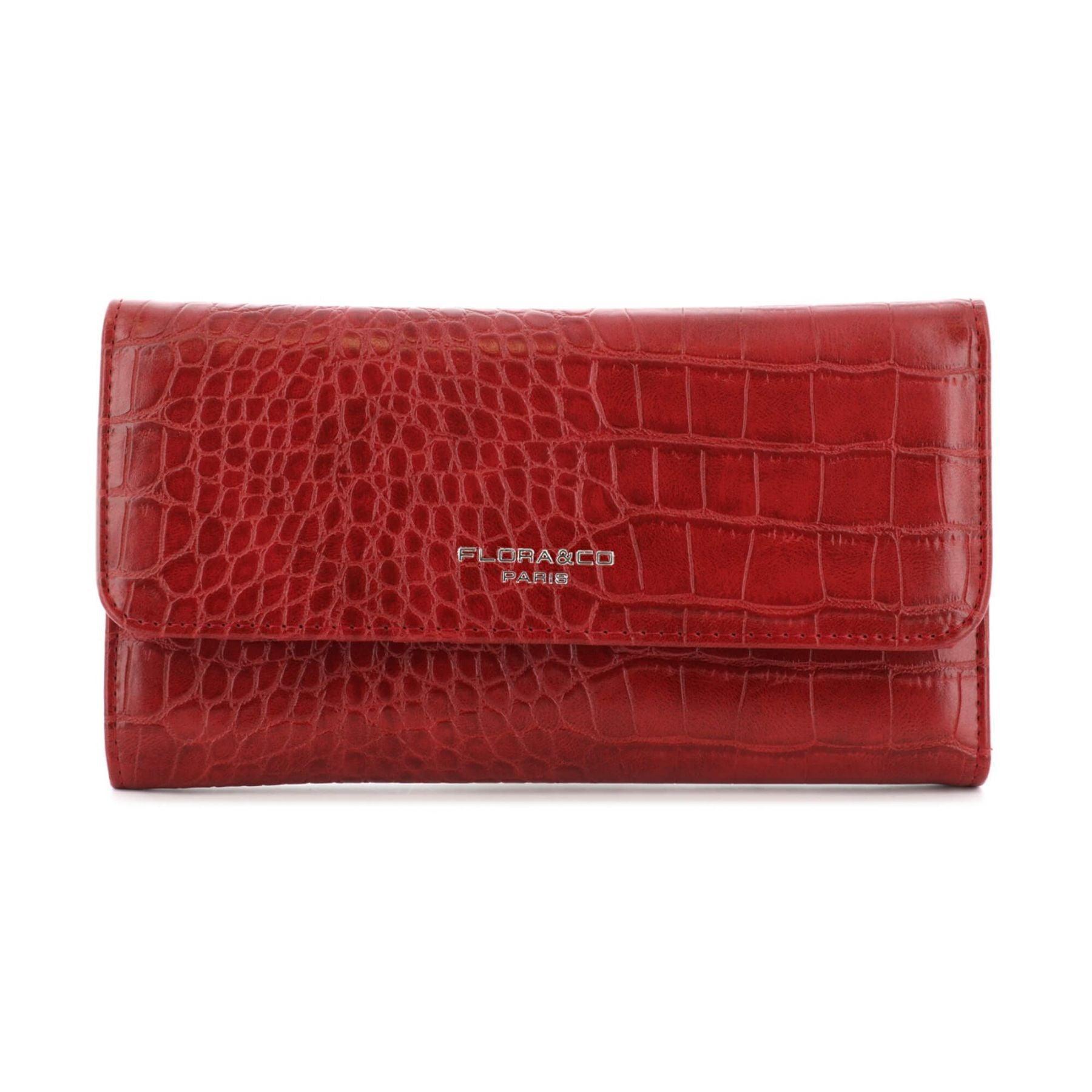 Flora & co Portefeuille crocodile long à triple pli Rouge Foncé