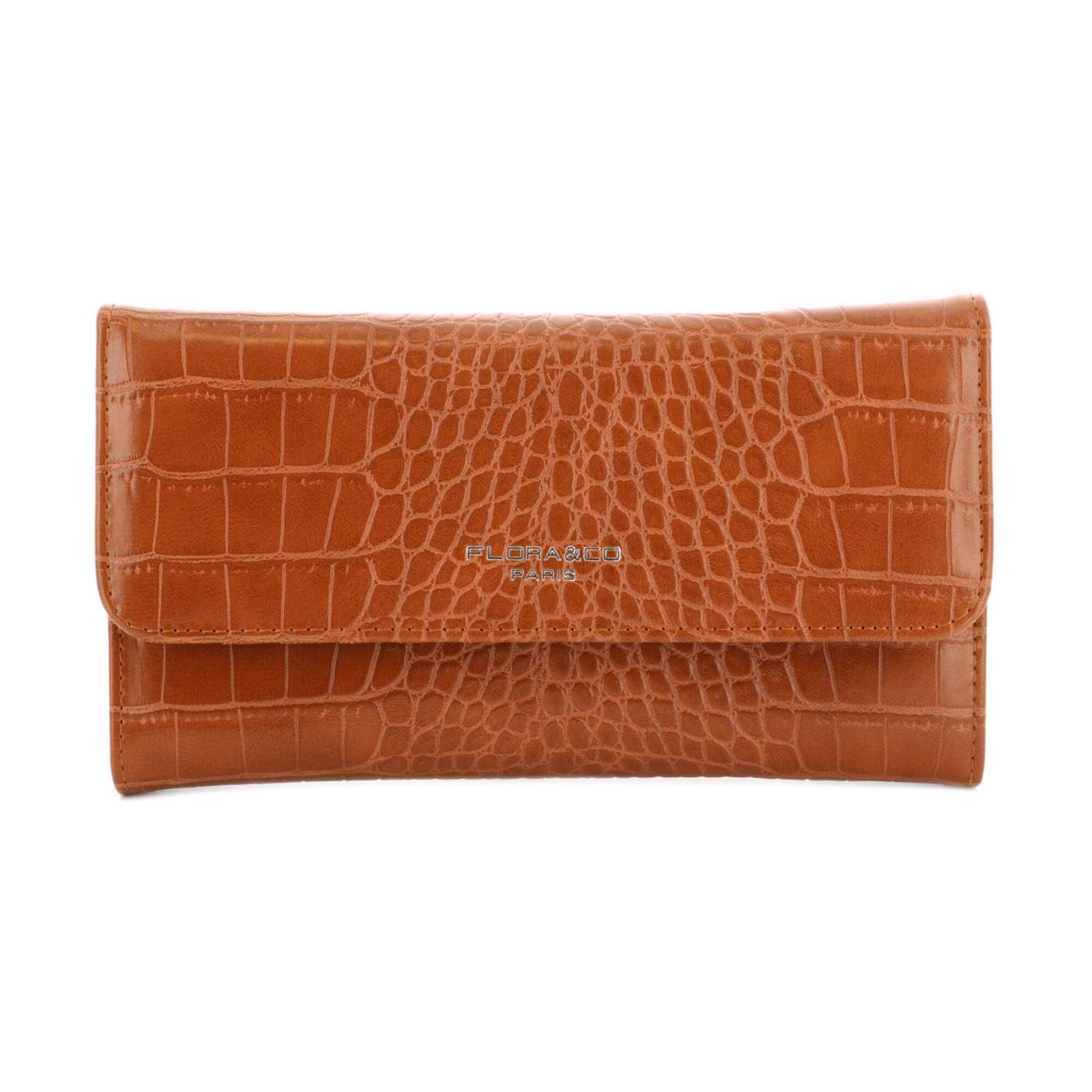 Flora & co Portefeuille crocodile long à triple pli Camel