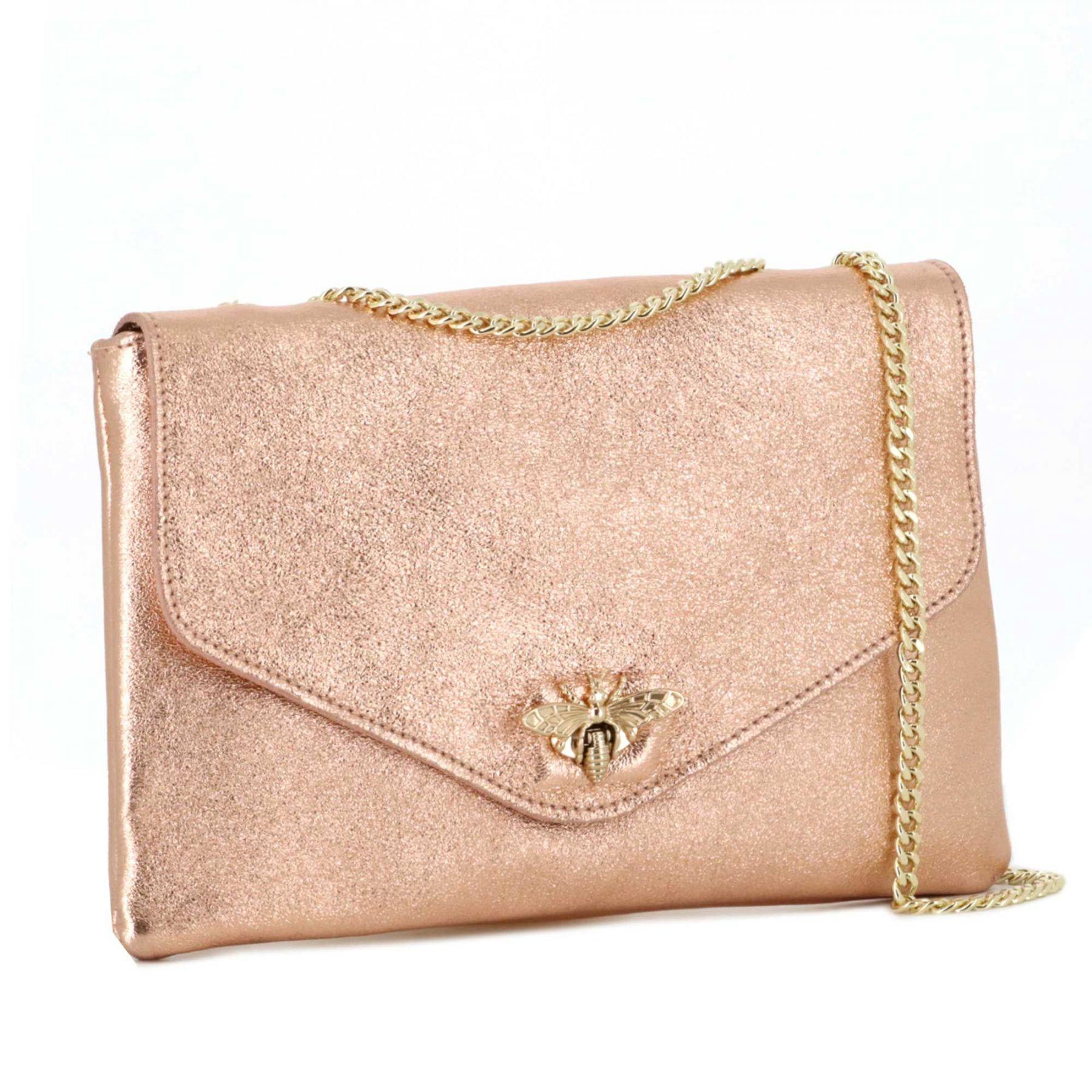 Made in Italy sac bandoulière chaîne cuir véritable irisé Rose