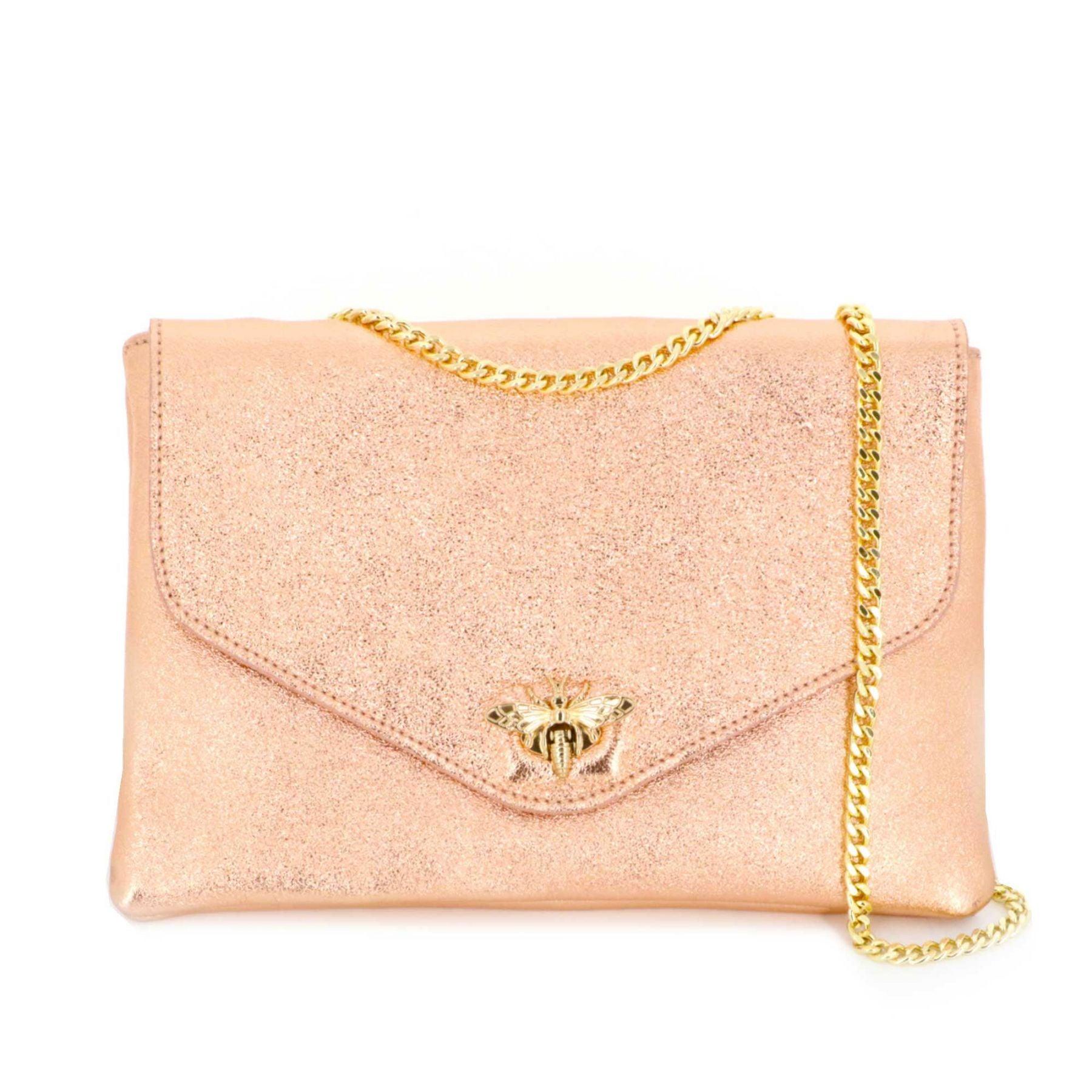 Made in Italy sac bandoulière chaîne cuir véritable irisé Rose