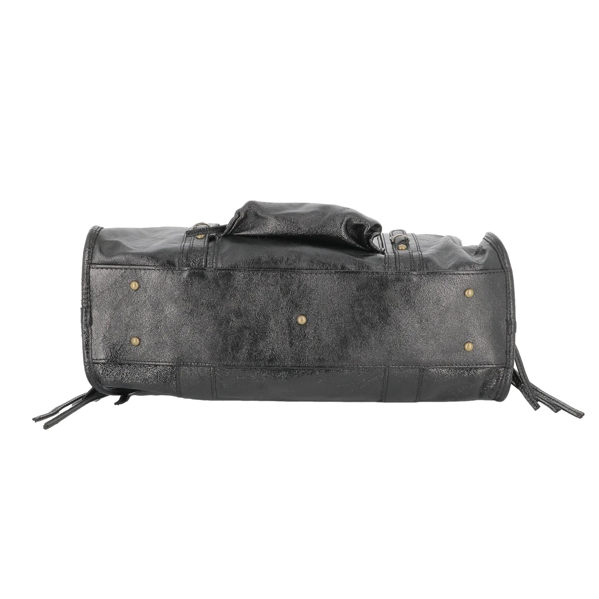 Vue 5 du Sac à main bowling en cuir irisé noir en Cuir véritable couleur NOIR IRISE - Détail.